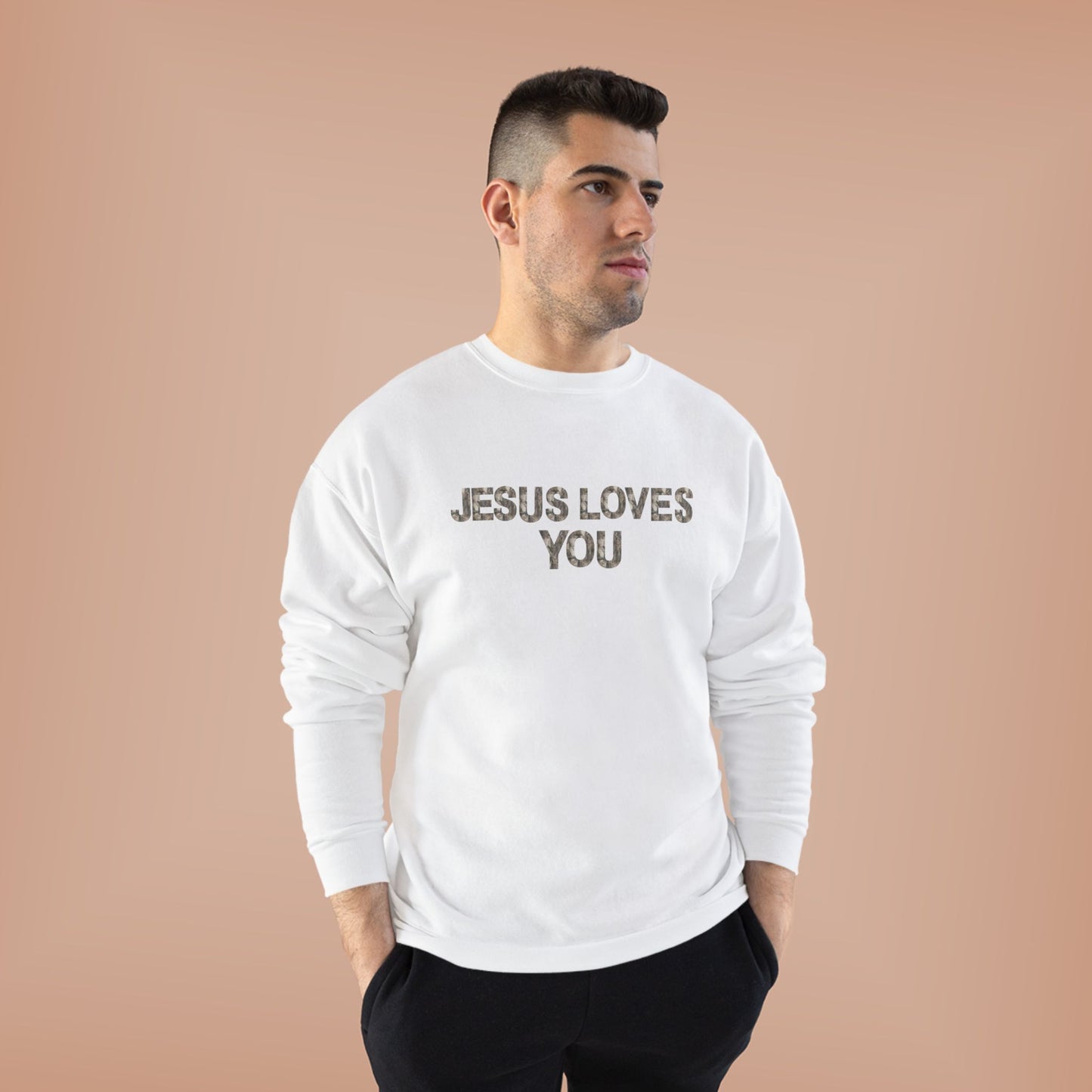 Unisex Eco-Friendly Crewneck Sweatshirt - "Jesus Loves You," Faith Apparel, Comfortable Gift, Religious Sweatshirt, Cozy Outfit