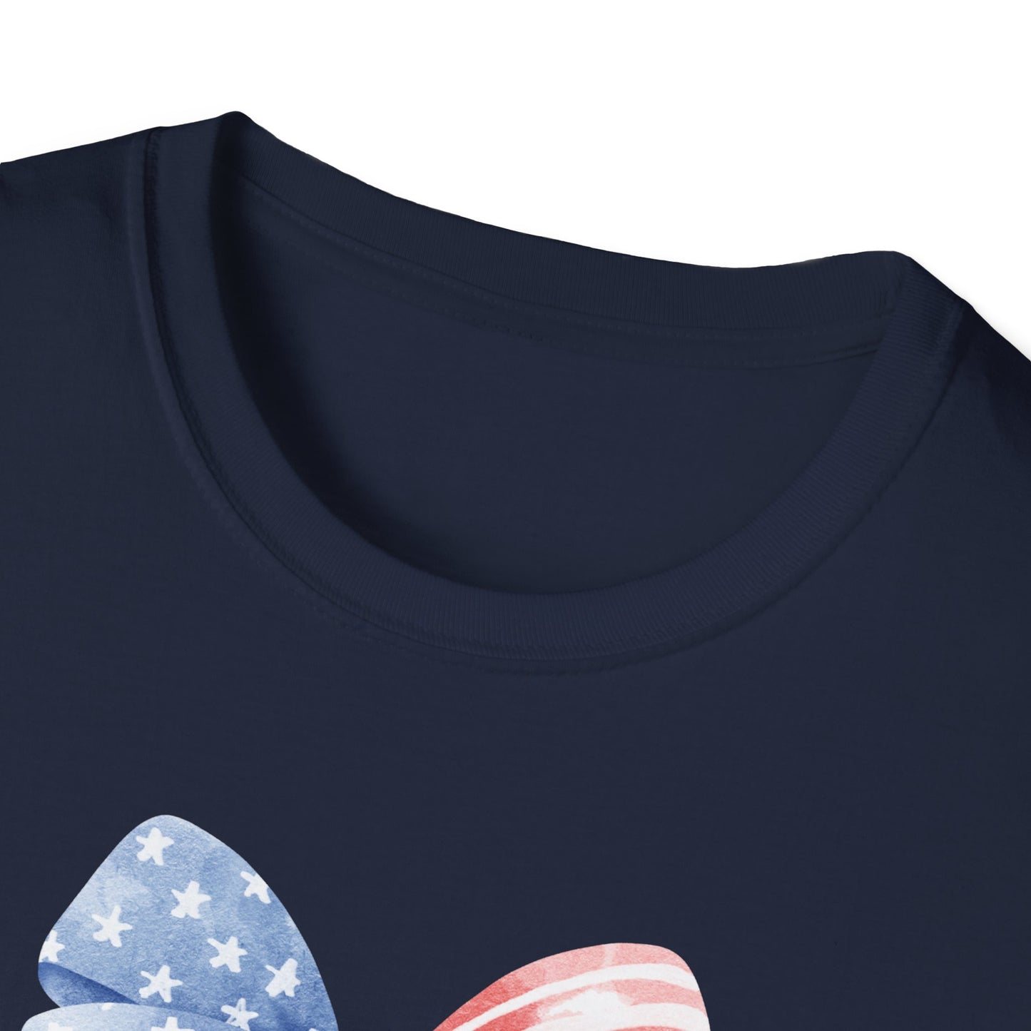 Patriotic USA Flag Bow T-Shirt — Red White Blue 4th of July Tee