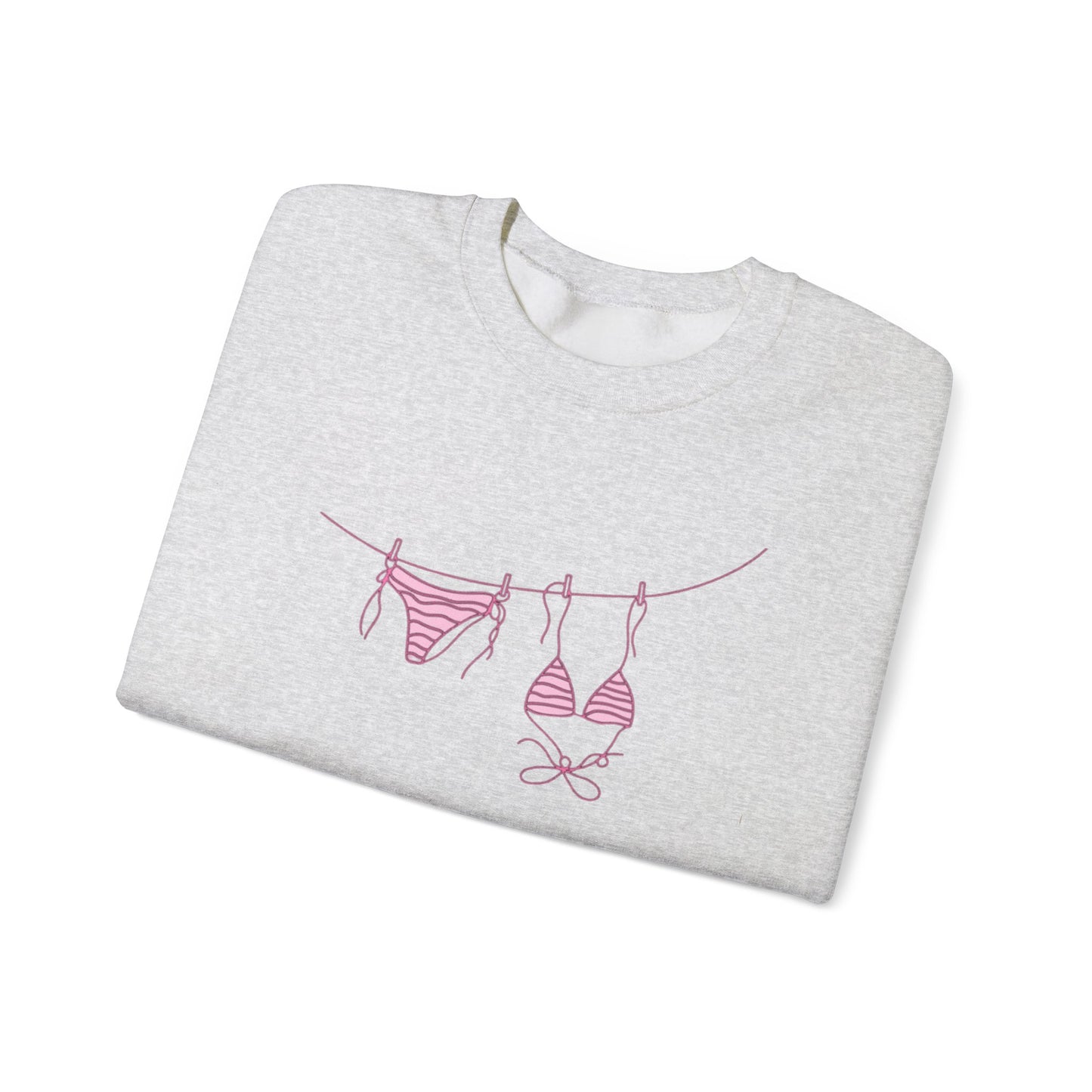 Bikini Line Graphic Crew Neck – Pink Swimsuit Clothesline Sweatshirt