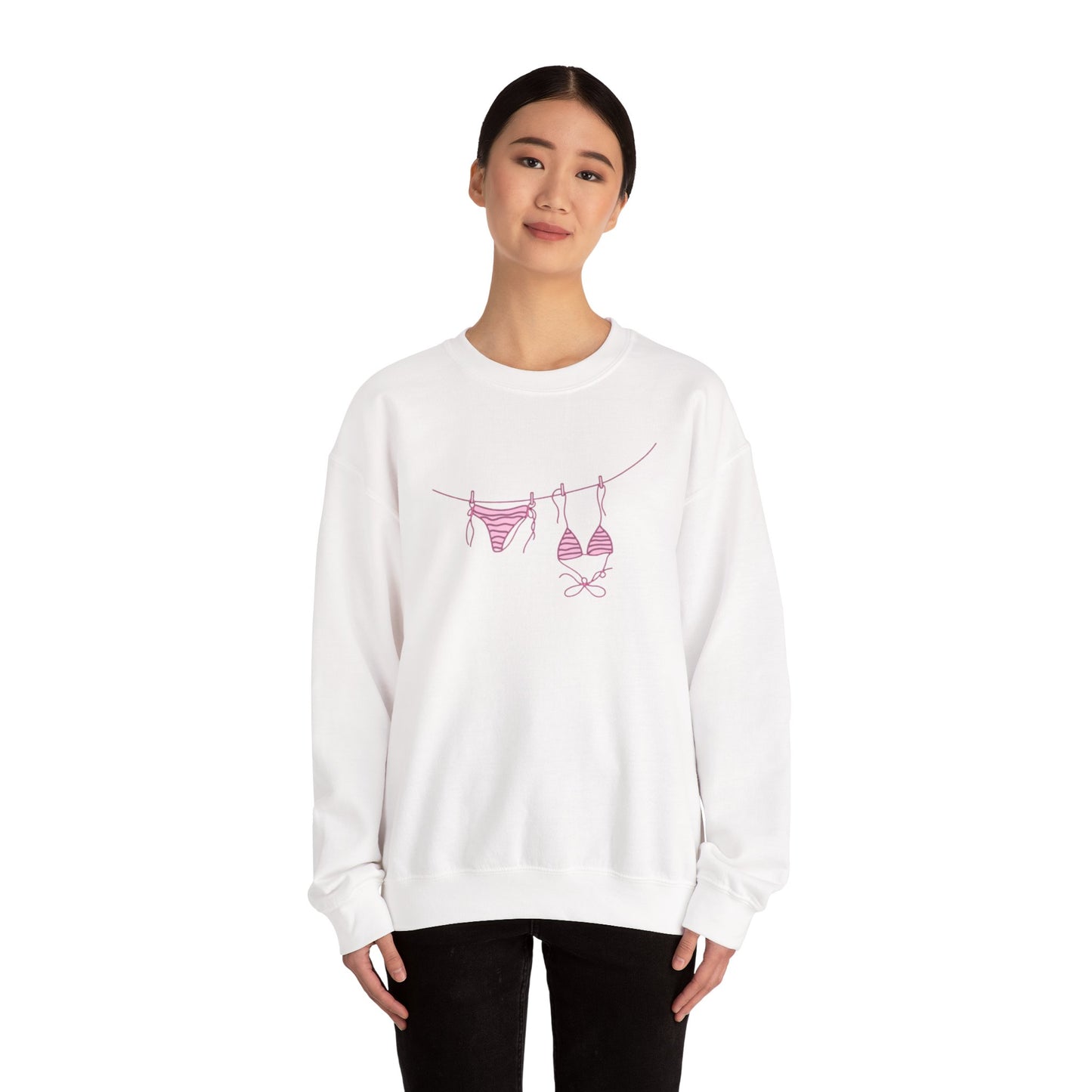 Bikini Line Graphic Crew Neck – Pink Swimsuit Clothesline Sweatshirt