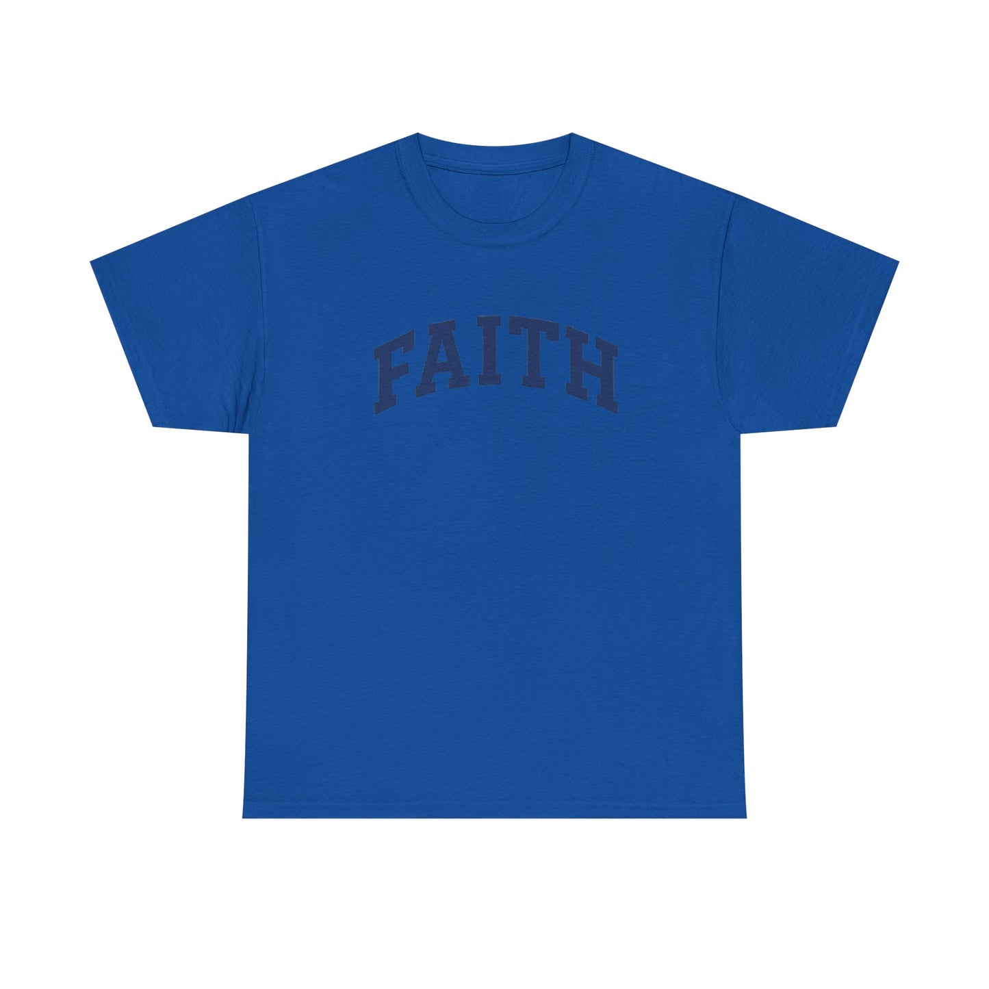 Faith Graphic Tee — Simple Navy Arch Lettering Christian T‑Shirt