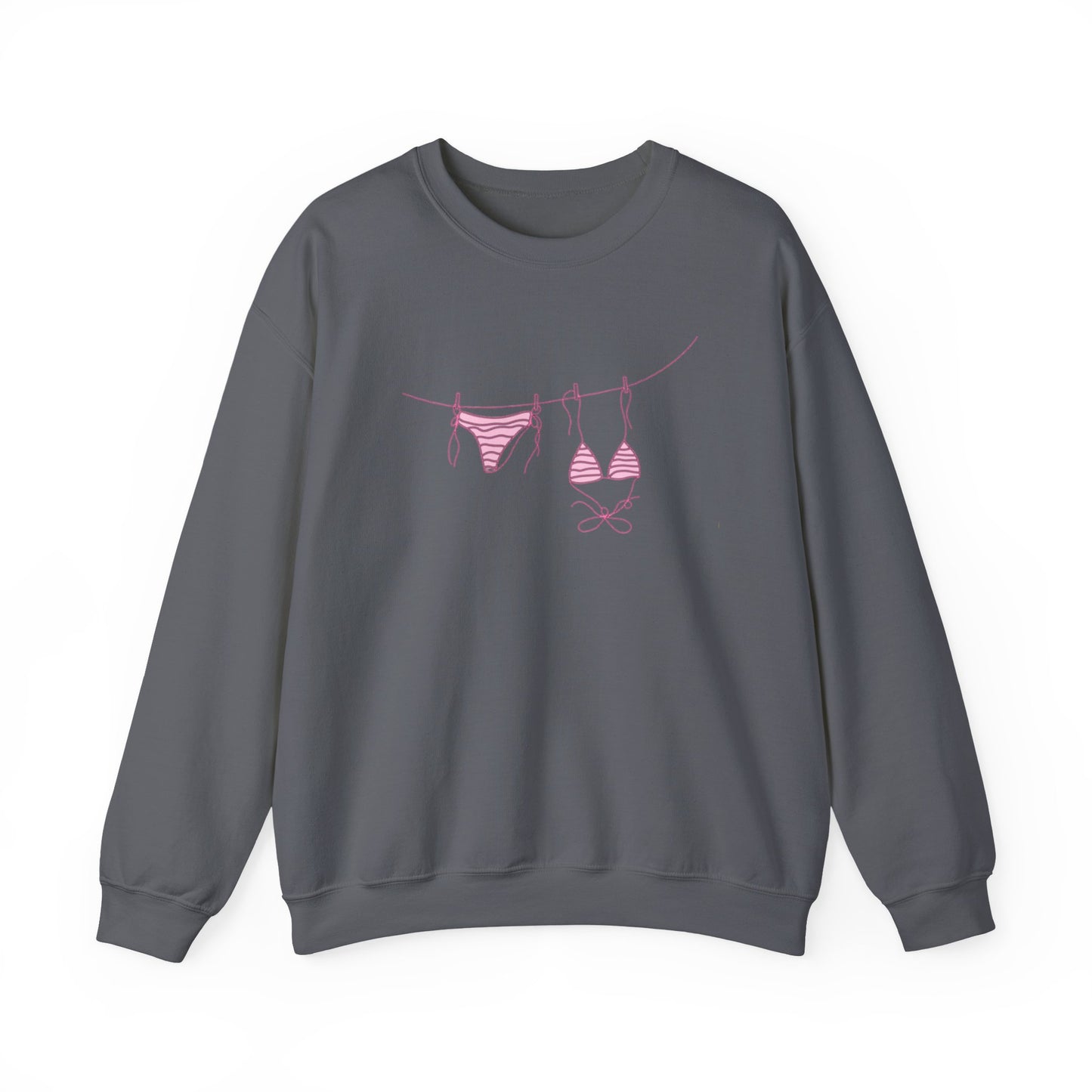 Bikini Line Graphic Crew Neck – Pink Swimsuit Clothesline Sweatshirt