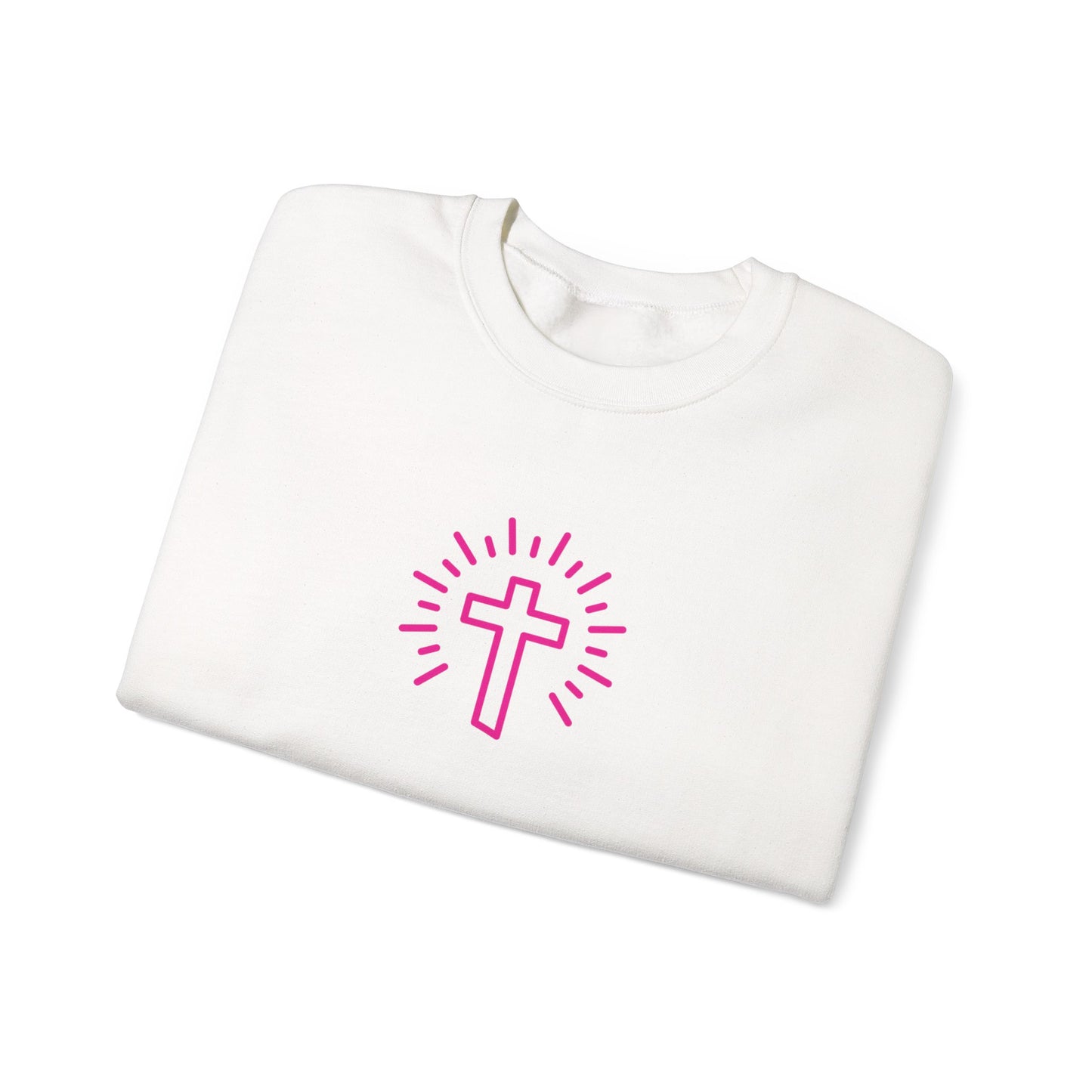 Christian Cross Crewneck Sweatshirt — Pink Radiant Faith Graphic
