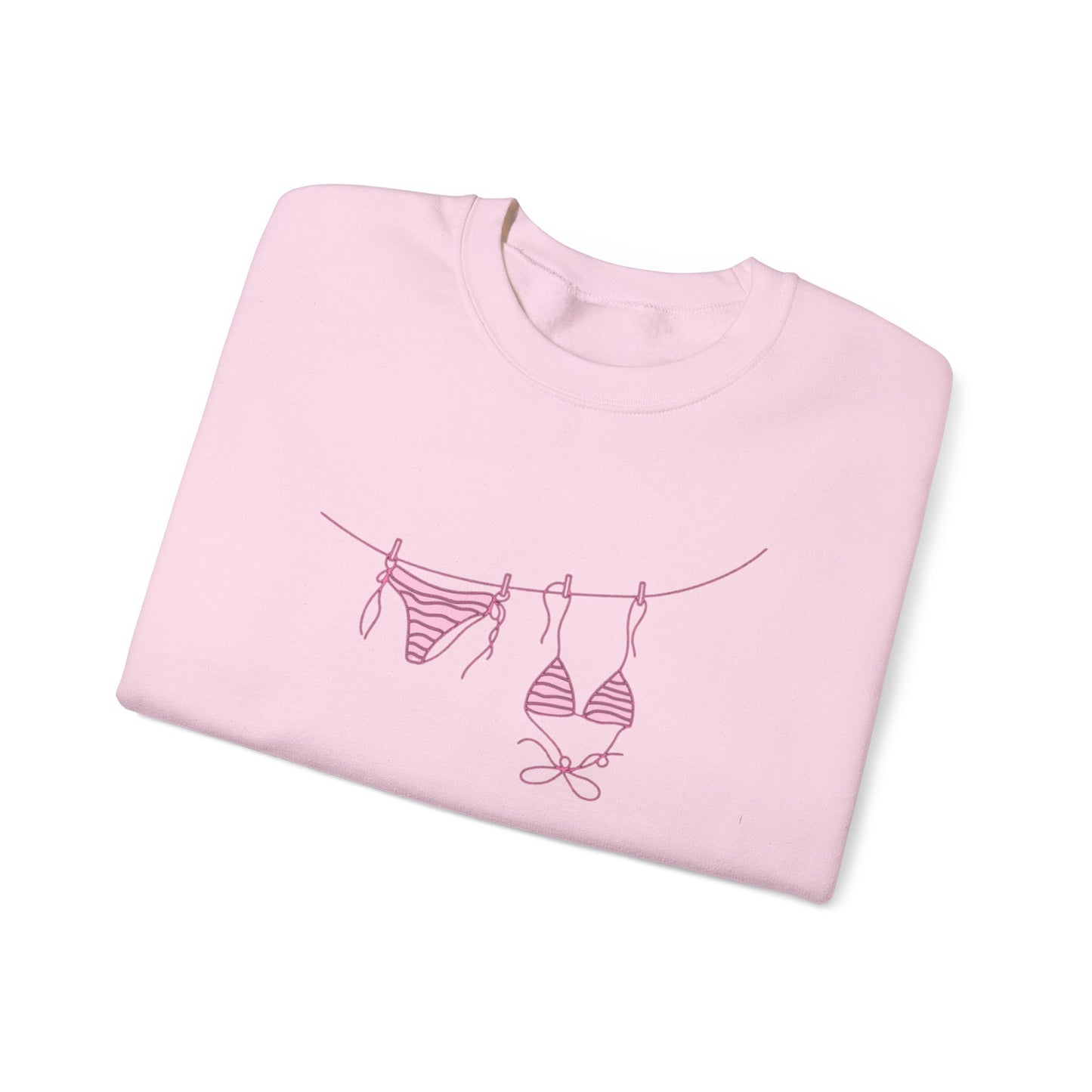 Bikini Line Graphic Crew Neck – Pink Swimsuit Clothesline Sweatshirt
