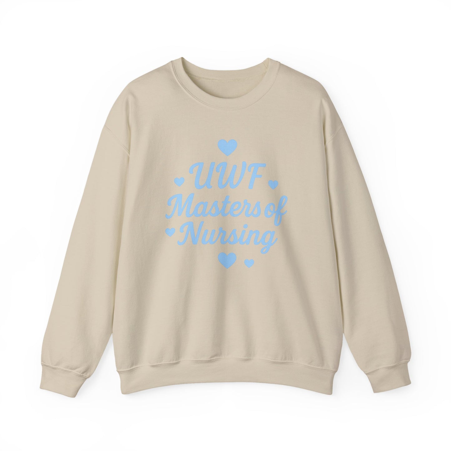 UWF Masters of Nursing Crew neck — Light Blue Heart Nursing School Sweatshirt