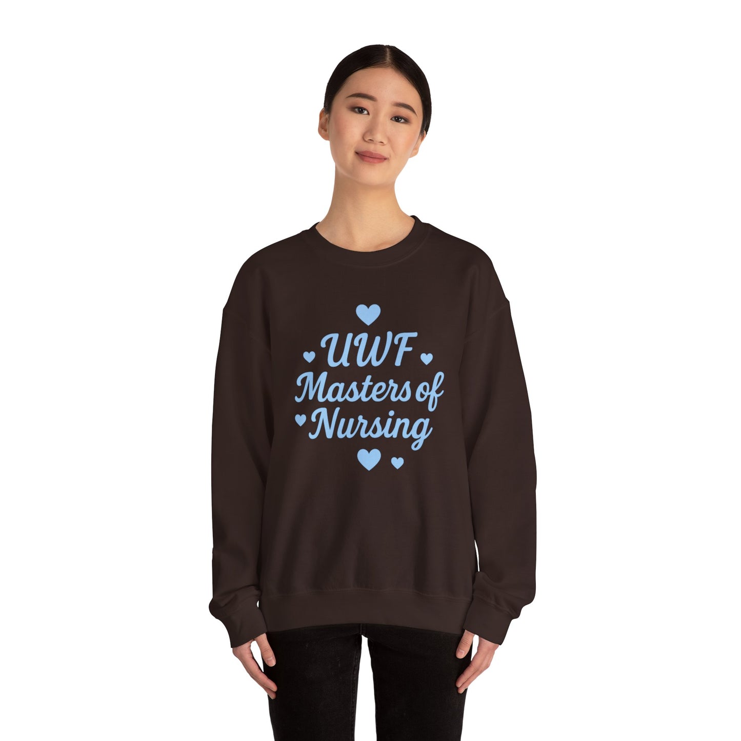 UWF Masters of Nursing Crew neck — Light Blue Heart Nursing School Sweatshirt