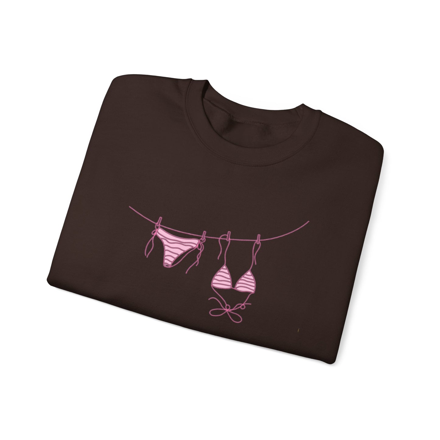 Bikini Line Graphic Crew Neck – Pink Swimsuit Clothesline Sweatshirt
