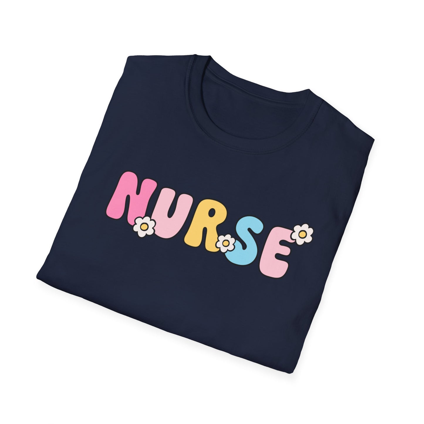 Nurse Daisy Retro Bubble Letter T-Shirt — Cute Pastel Floral Nursing Tee