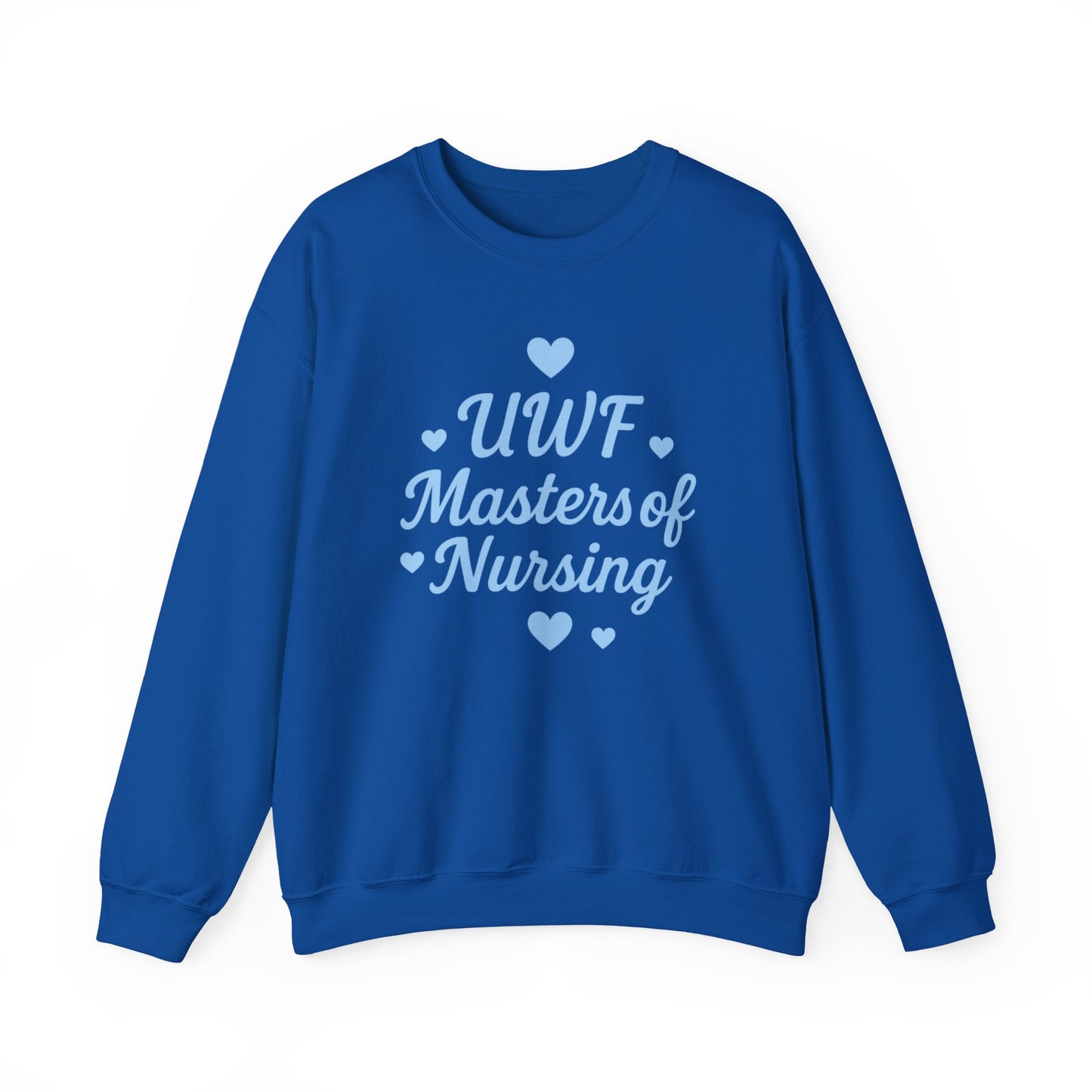 UWF Masters of Nursing Crew neck — Light Blue Heart Nursing School Sweatshirt