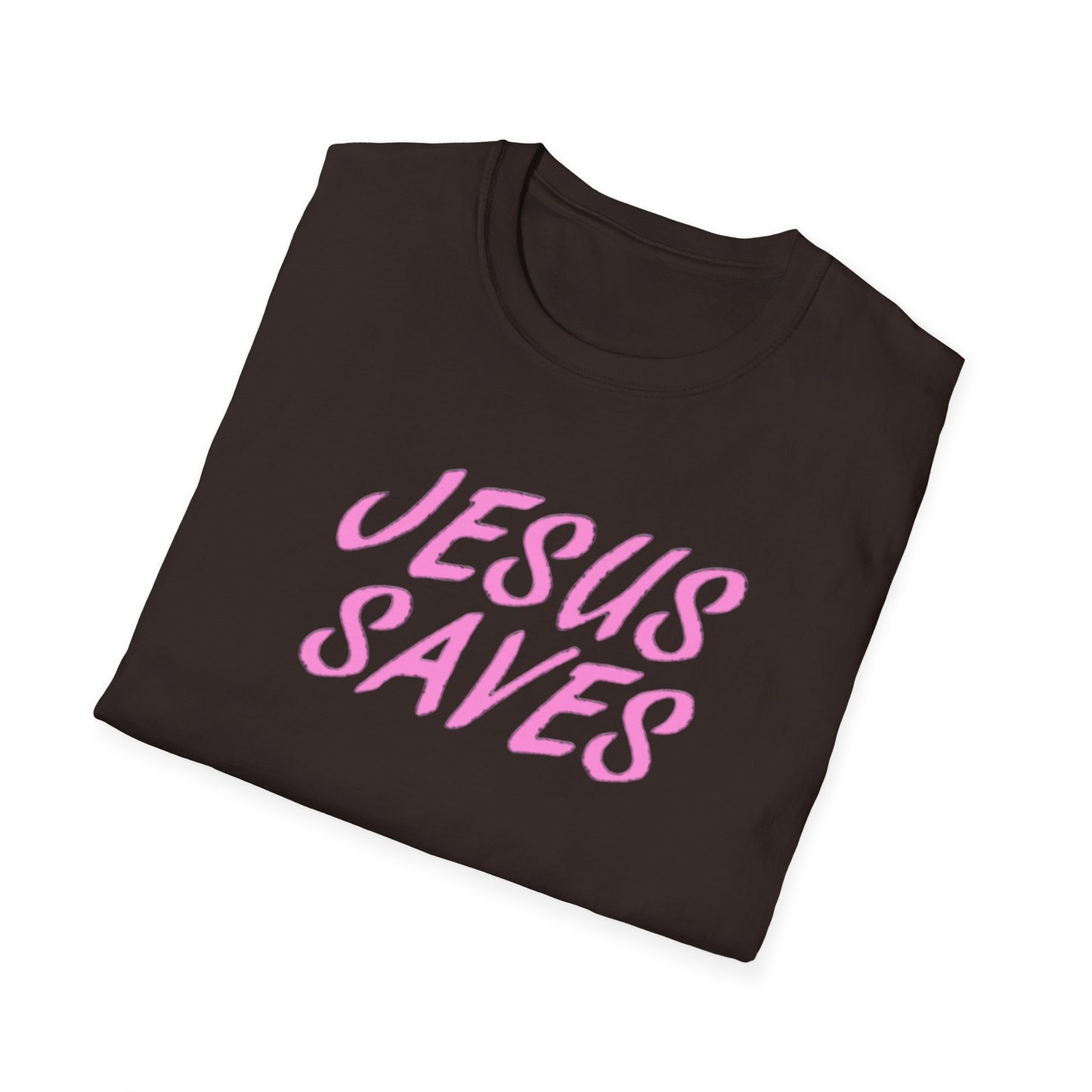 Jesus Saves Pink Script T-Shirt — Christian Faith Graphic Tee