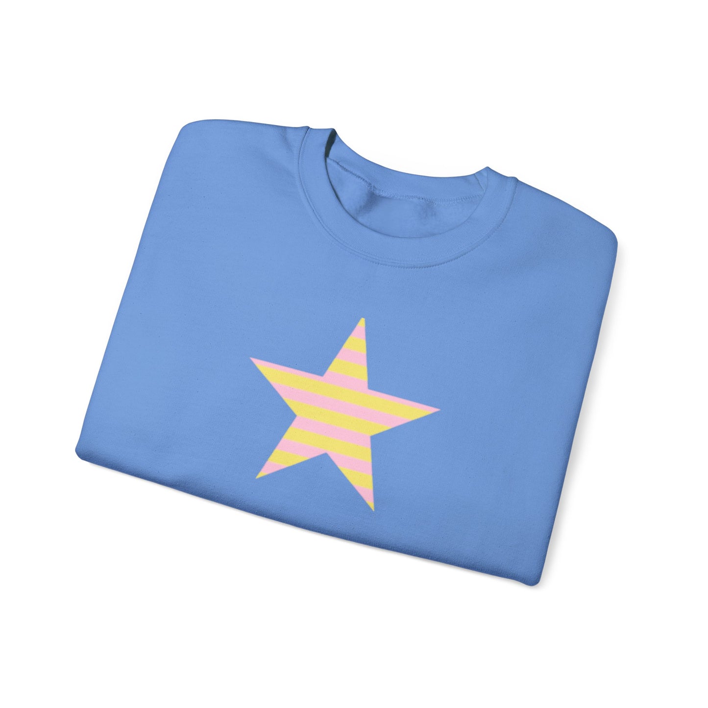 Star Stripe Crewneck — Pastel Pink & Yellow Graphic Sweatshirt