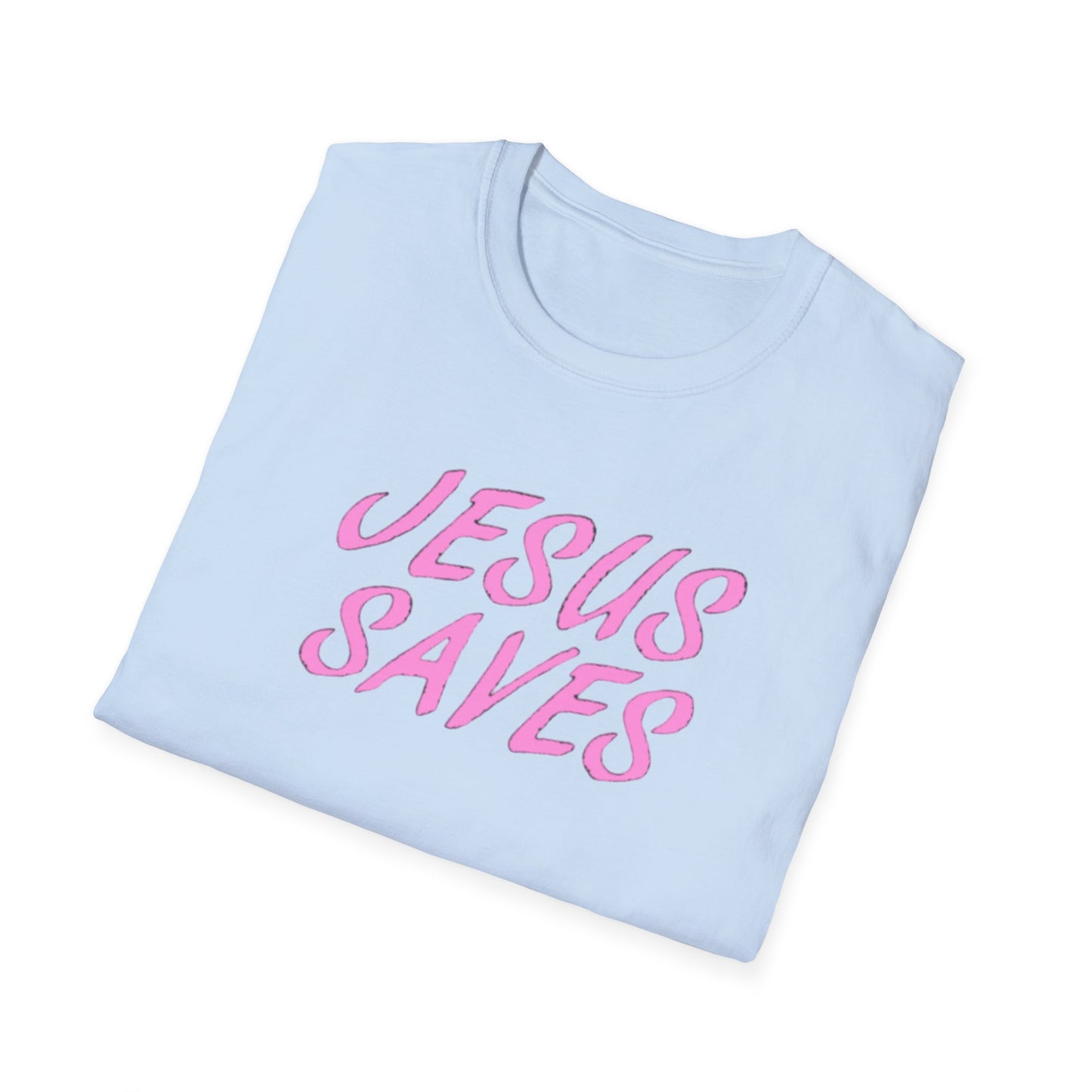 Jesus Saves Pink Script T-Shirt — Christian Faith Graphic Tee