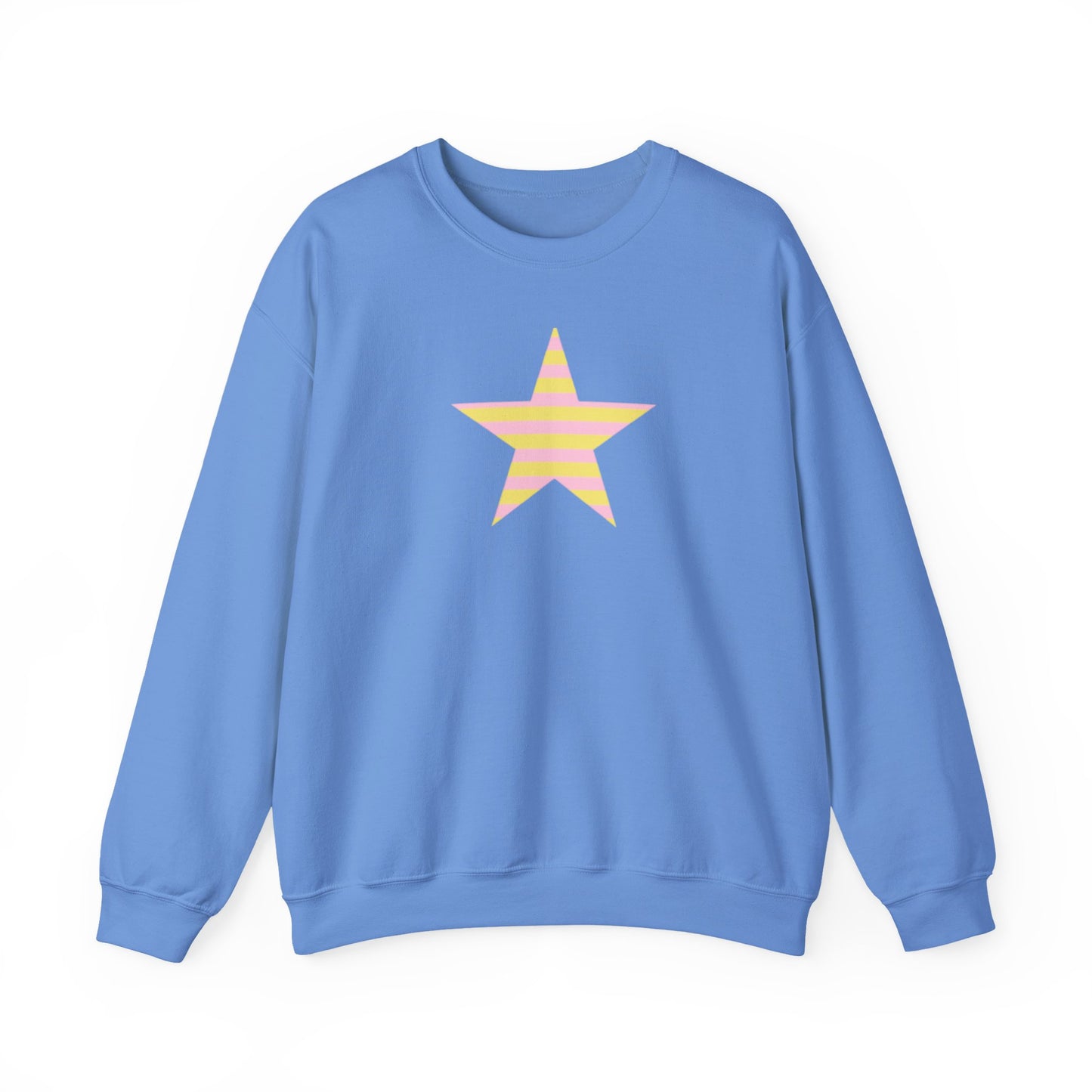 Star Stripe Crewneck — Pastel Pink & Yellow Graphic Sweatshirt