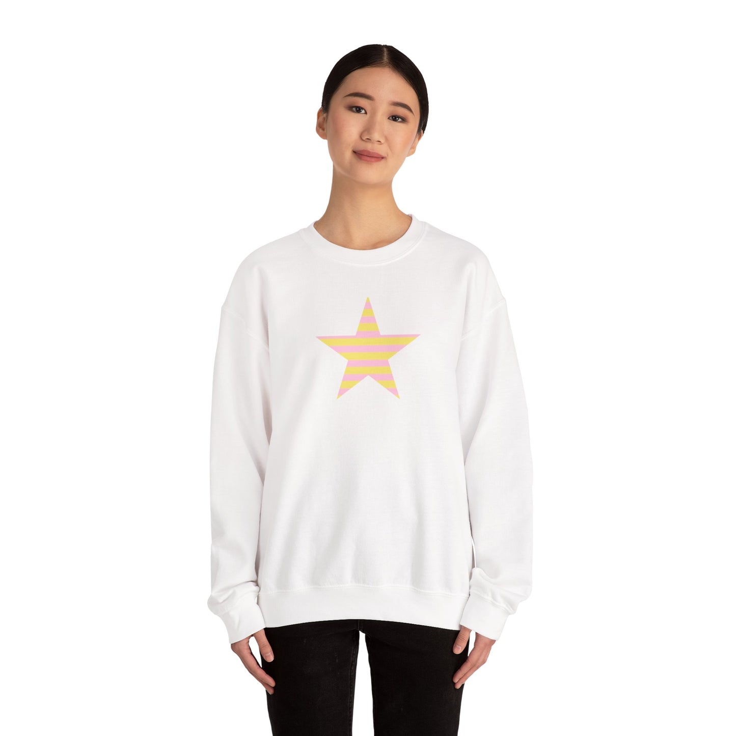 Star Stripe Crewneck — Pastel Pink & Yellow Graphic Sweatshirt