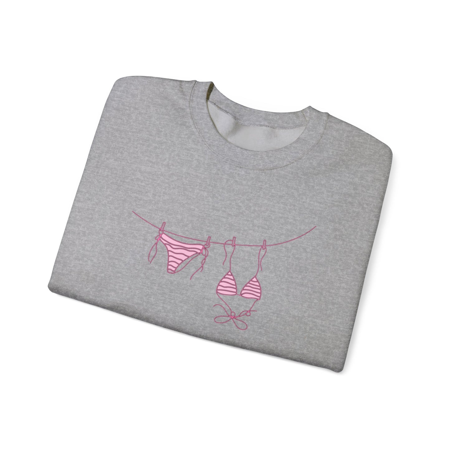Bikini Line Graphic Crew Neck – Pink Swimsuit Clothesline Sweatshirt