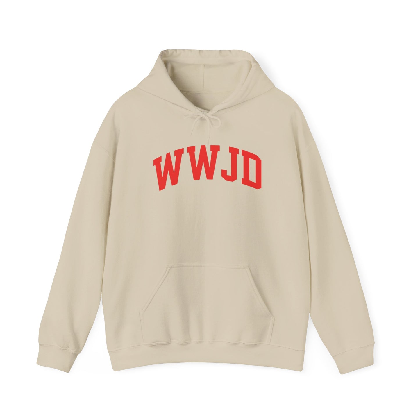 WWJD Hoodie — Classic Red Lettering Christian Faith Pullover
