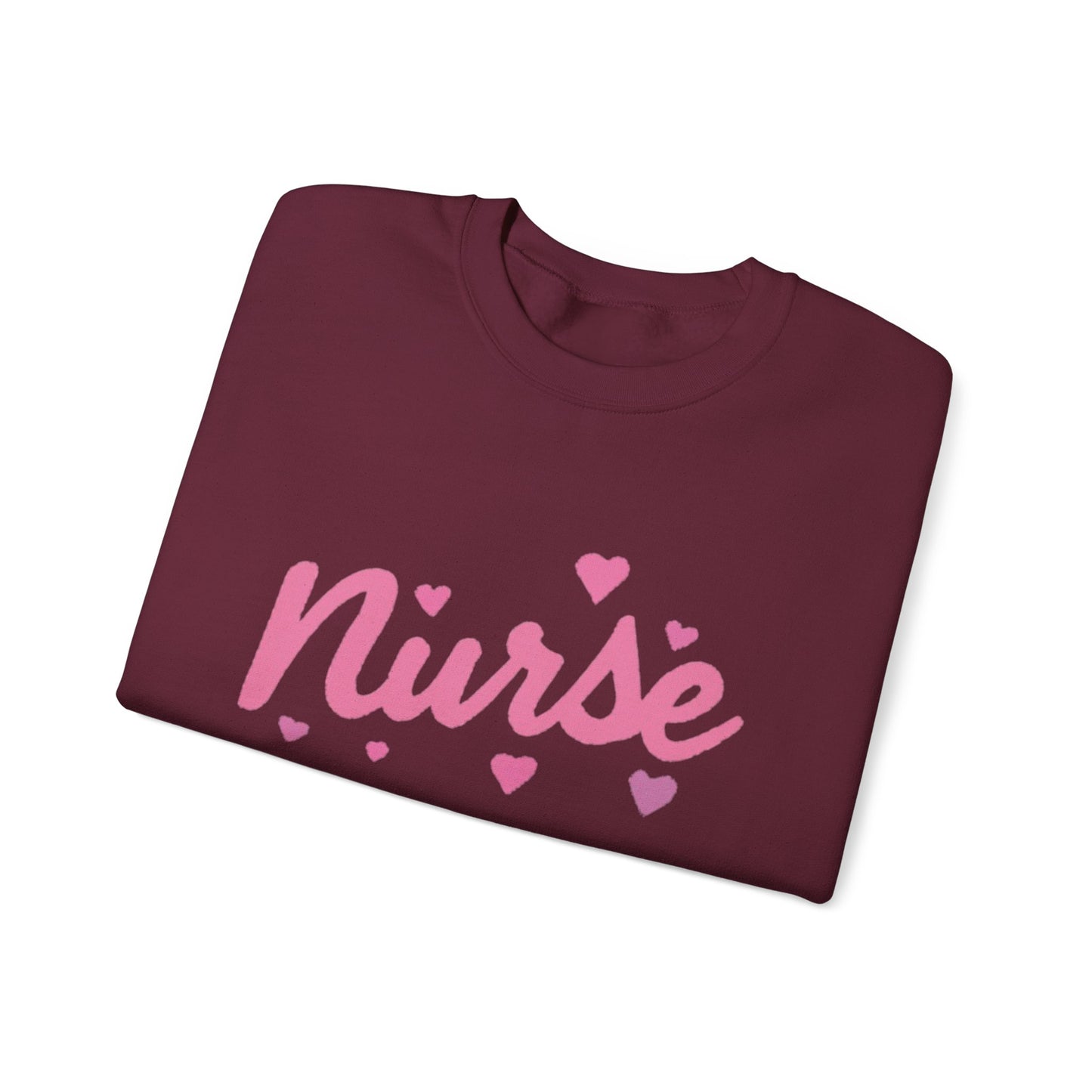 Nurse Crewneck Sweatshirt — Pink Script with Hearts, Cute Gift for Nurses