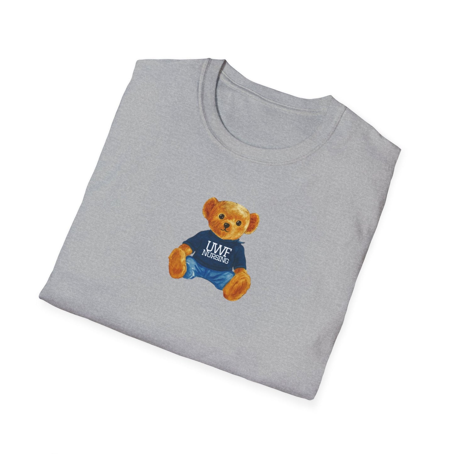 Teddy Bear Graphic T-Shirt — Cute Bear Wearing 'UWF NURSING' Sweater