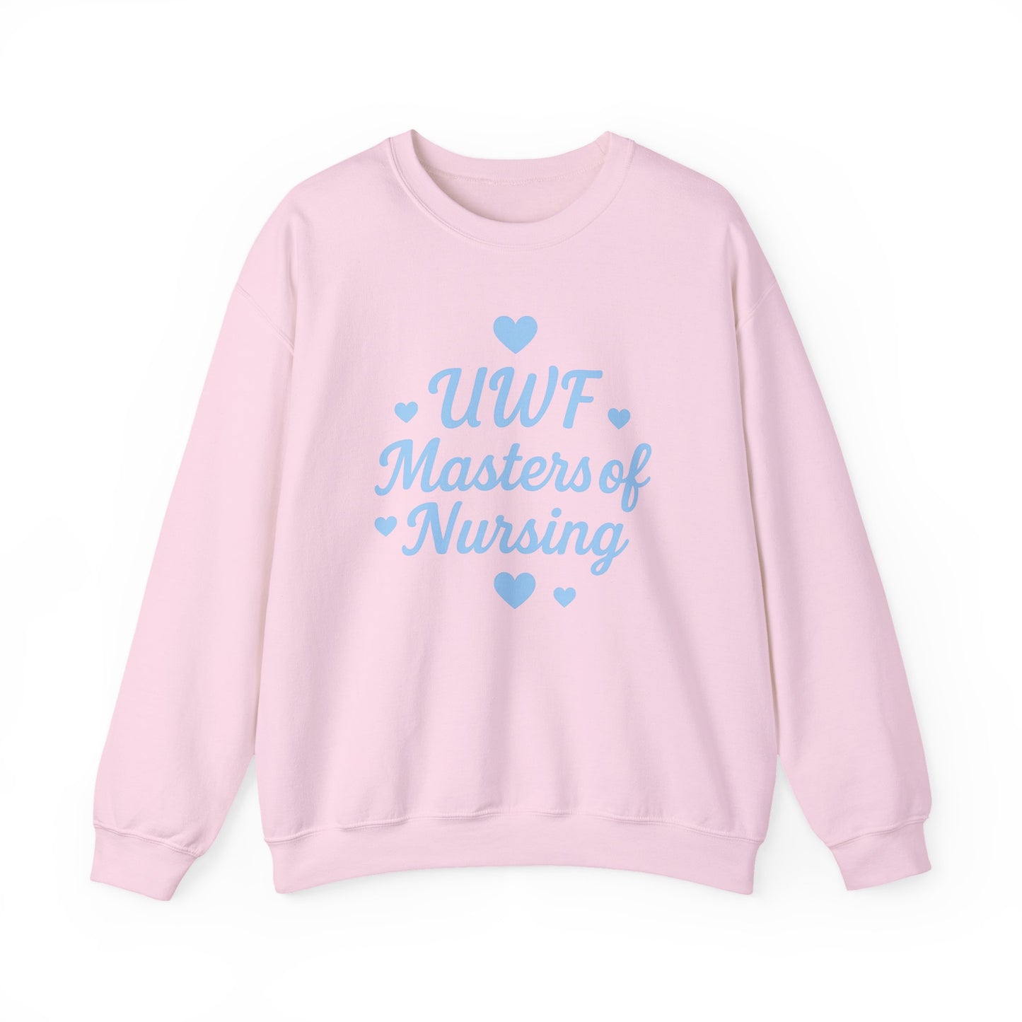 UWF Masters of Nursing Crew neck — Light Blue Heart Nursing School Sweatshirt