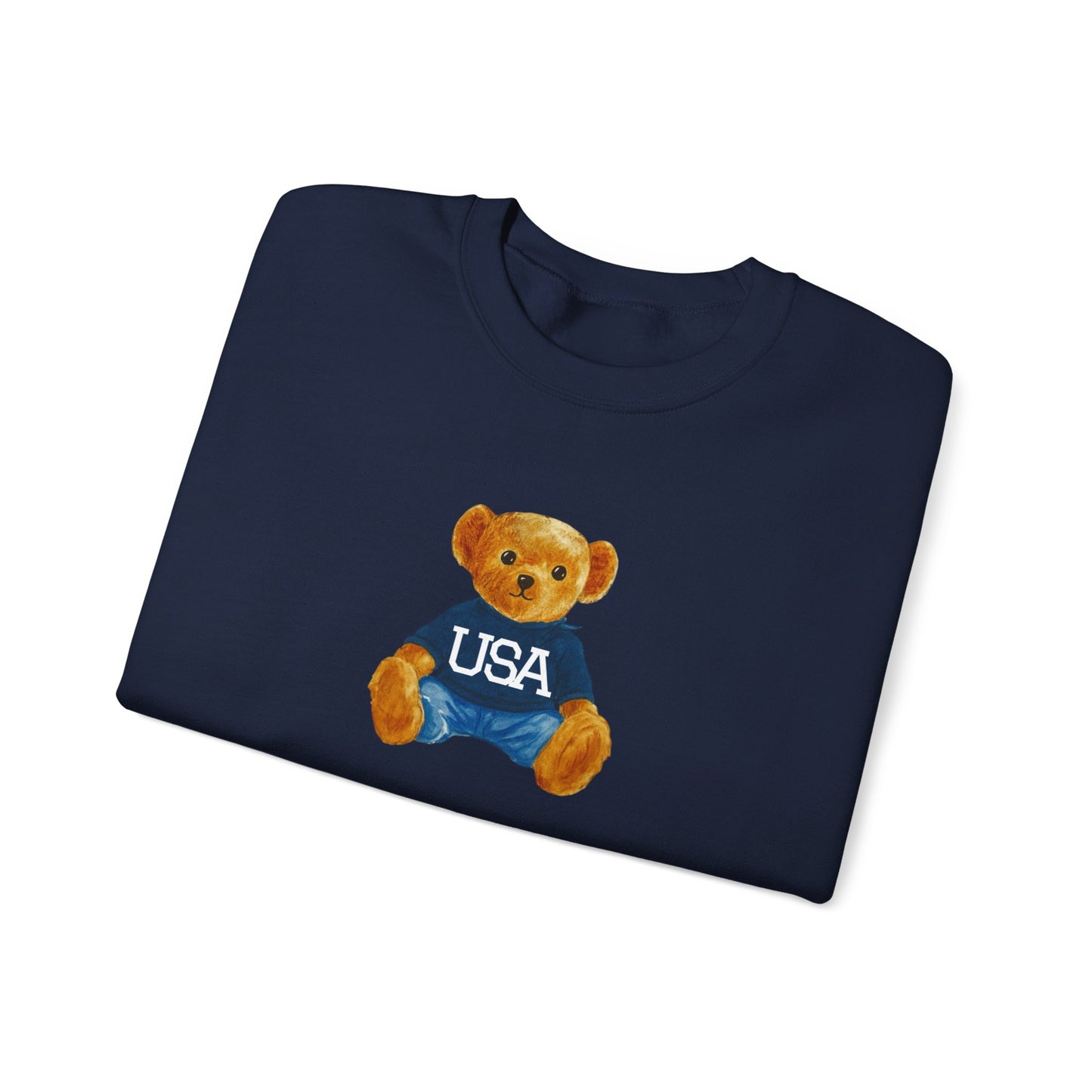 USA Teddy Bear Crewneck Sweatshirt — Cute Patriotic Bear Pullover