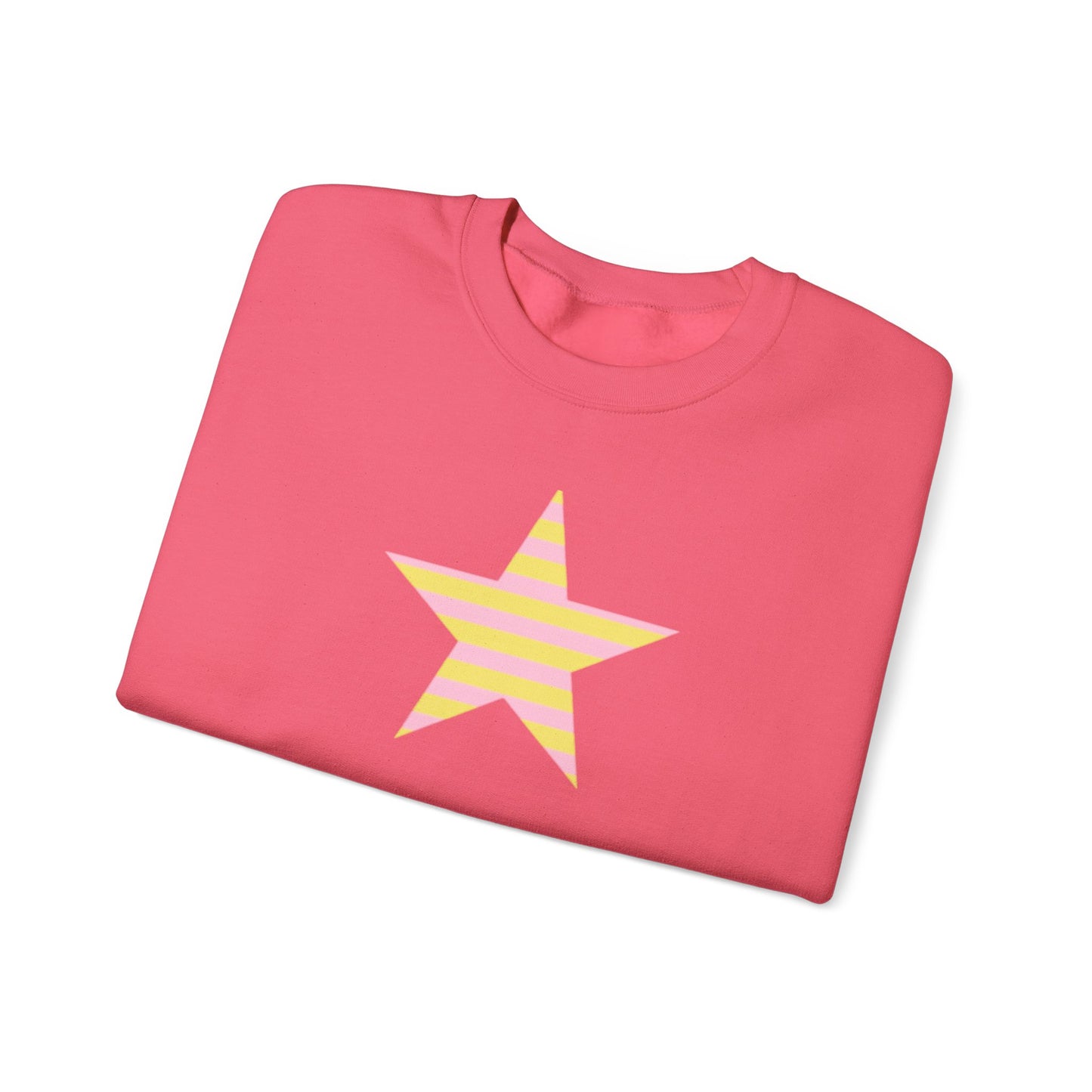 Star Stripe Crewneck — Pastel Pink & Yellow Graphic Sweatshirt
