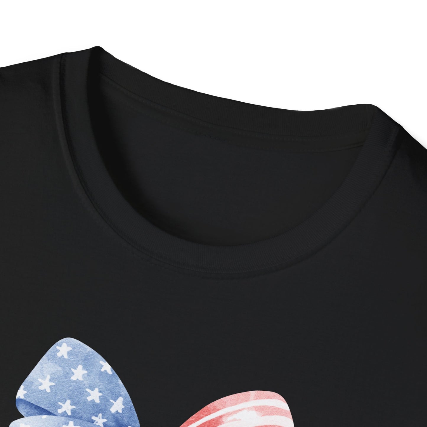 Patriotic USA Flag Bow T-Shirt — Red White Blue 4th of July Tee