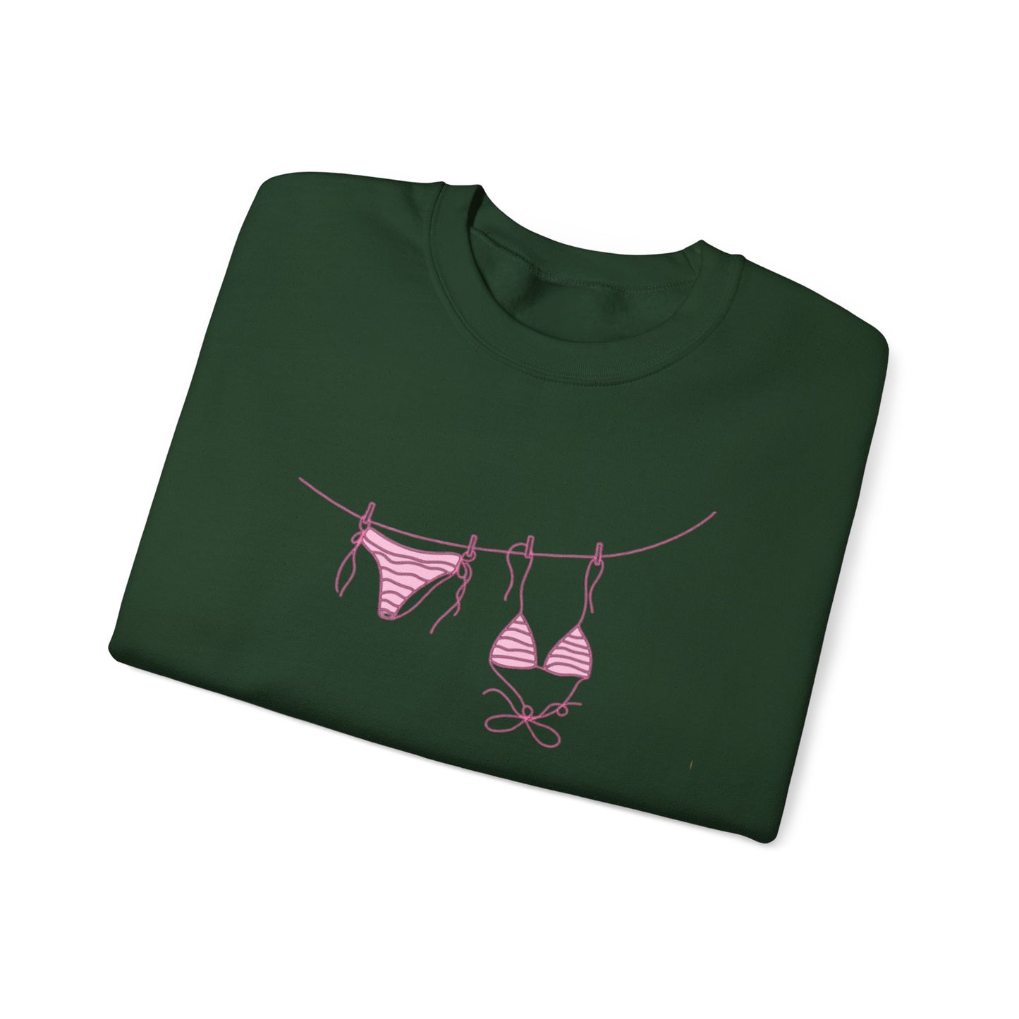 Bikini Line Graphic Crew Neck – Pink Swimsuit Clothesline Sweatshirt