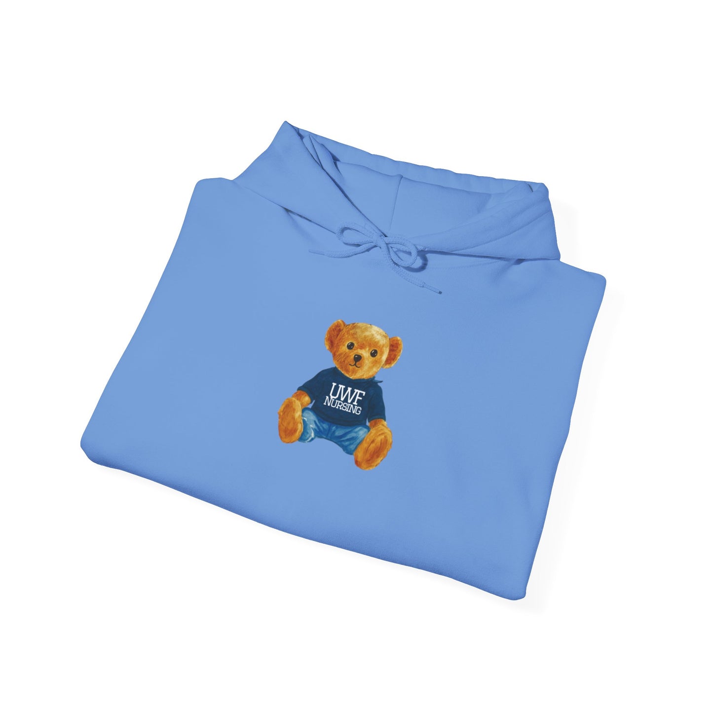 Teddy Bear Graphic Hoodie — Cute Bear Wearing 'UWF NURSING' Sweater