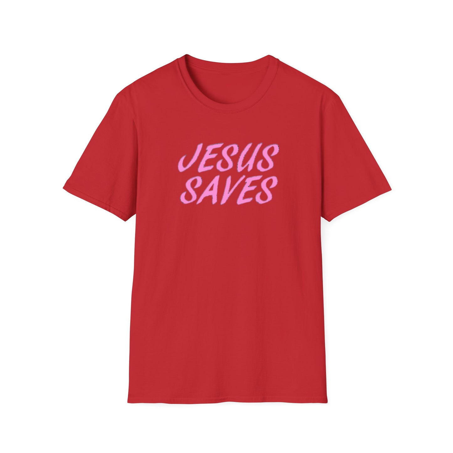 Jesus Saves Pink Script T-Shirt — Christian Faith Graphic Tee