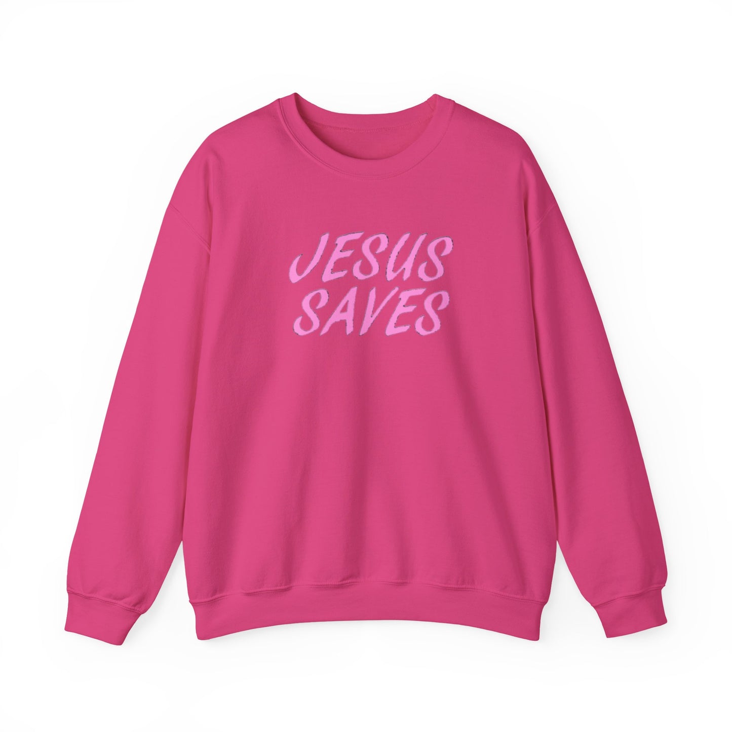 Jesus Saves Pink Script Crew neck — Christian Faith Graphic Tee