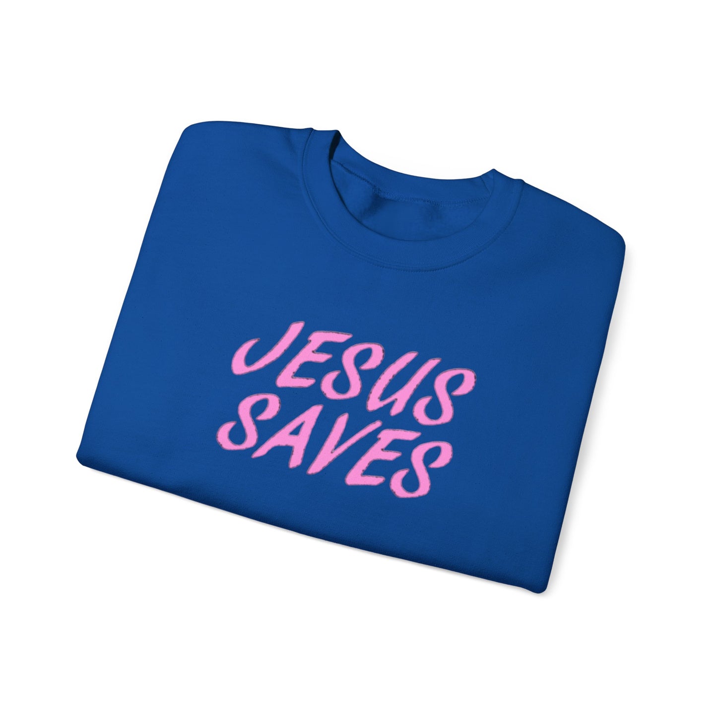 Jesus Saves Pink Script Crew neck — Christian Faith Graphic Tee