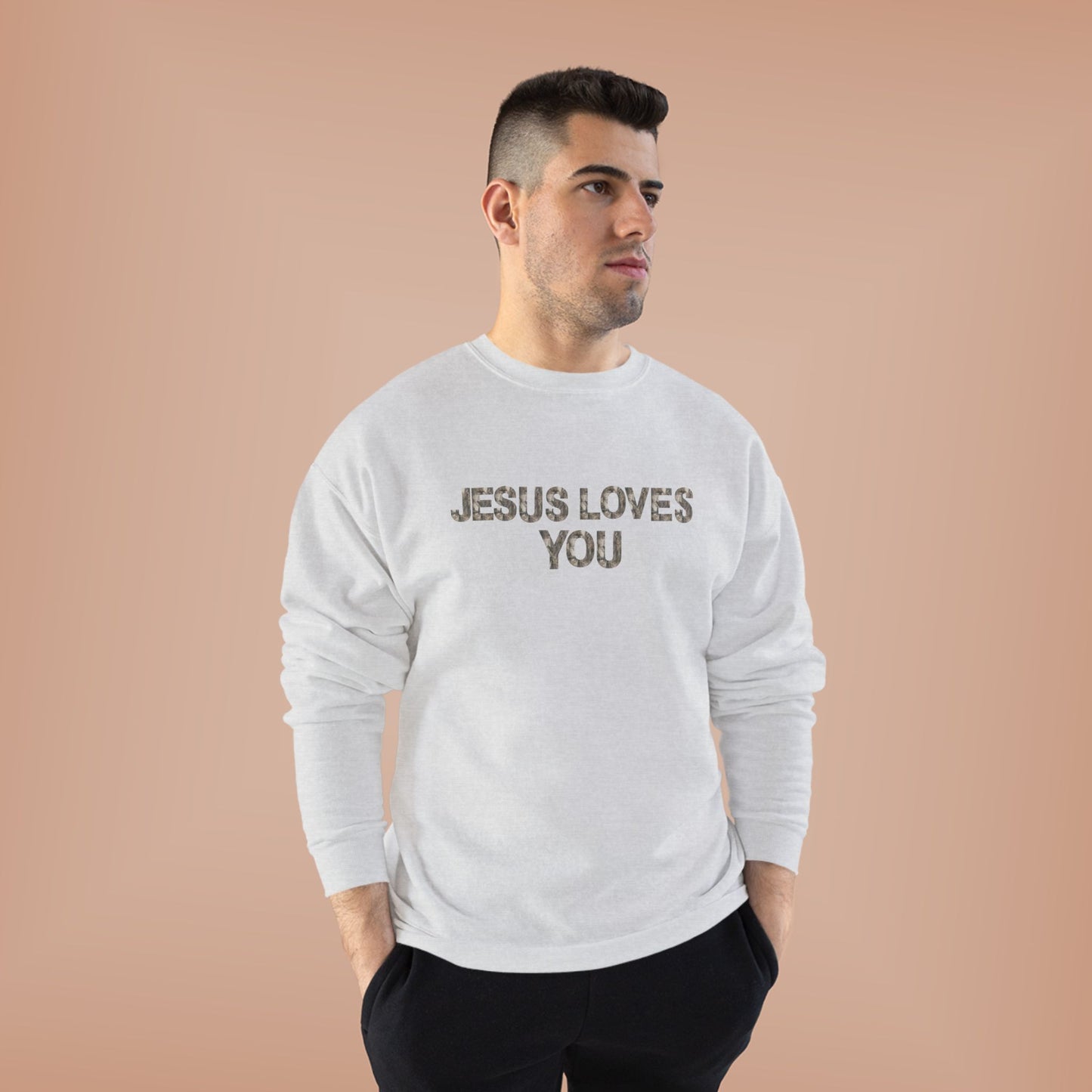 Unisex Eco-Friendly Crewneck Sweatshirt - "Jesus Loves You," Faith Apparel, Comfortable Gift, Religious Sweatshirt, Cozy Outfit