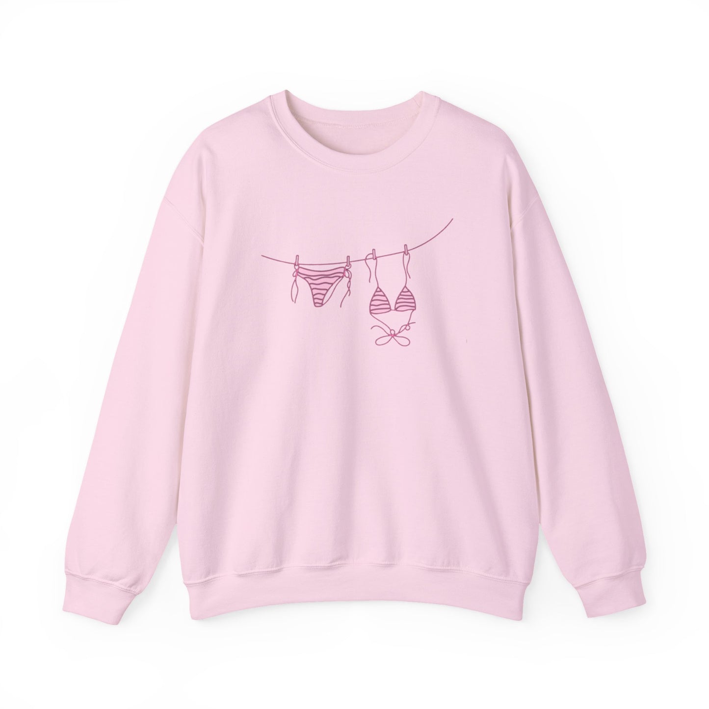 Bikini Line Graphic Crew Neck – Pink Swimsuit Clothesline Sweatshirt