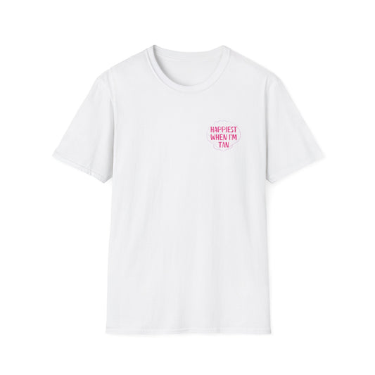 T-Shirt — "Happiest When I'm Tan" Pink Beach Tee