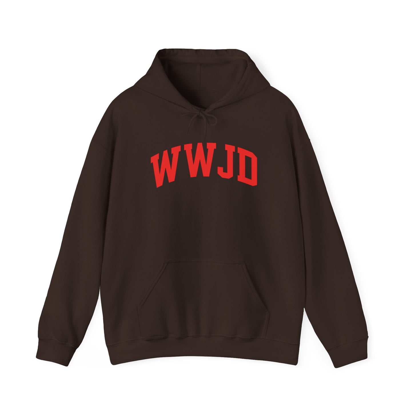 WWJD Hoodie — Classic Red Lettering Christian Faith Pullover