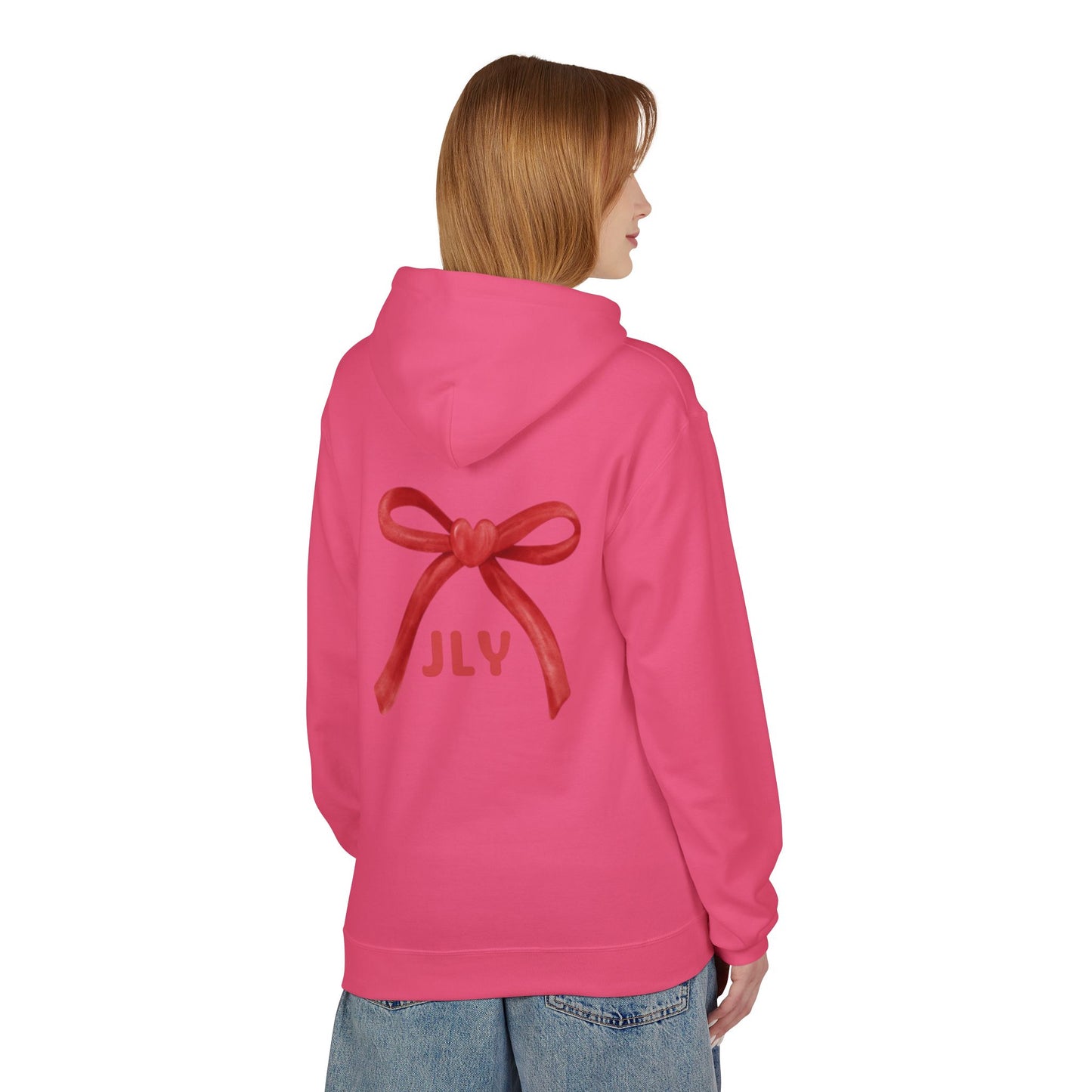 Chic Fleece Hoodie with JLY Bow Design - Perfect for Gift Giving, Cozy Casual Wear, Holiday Celebrations, Unisex Style, Everyday Comfort