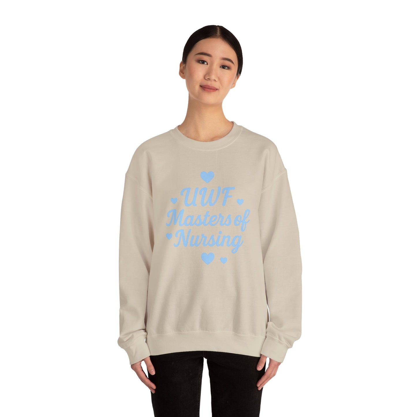 UWF Masters of Nursing Crew neck — Light Blue Heart Nursing School Sweatshirt