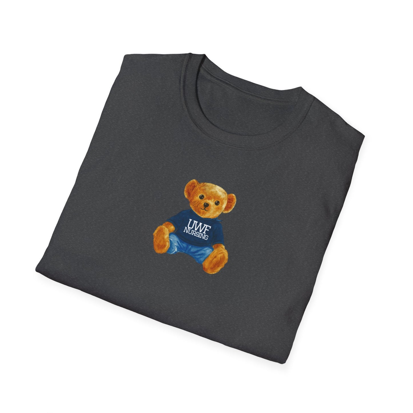 Teddy Bear Graphic T-Shirt — Cute Bear Wearing 'UWF NURSING' Sweater