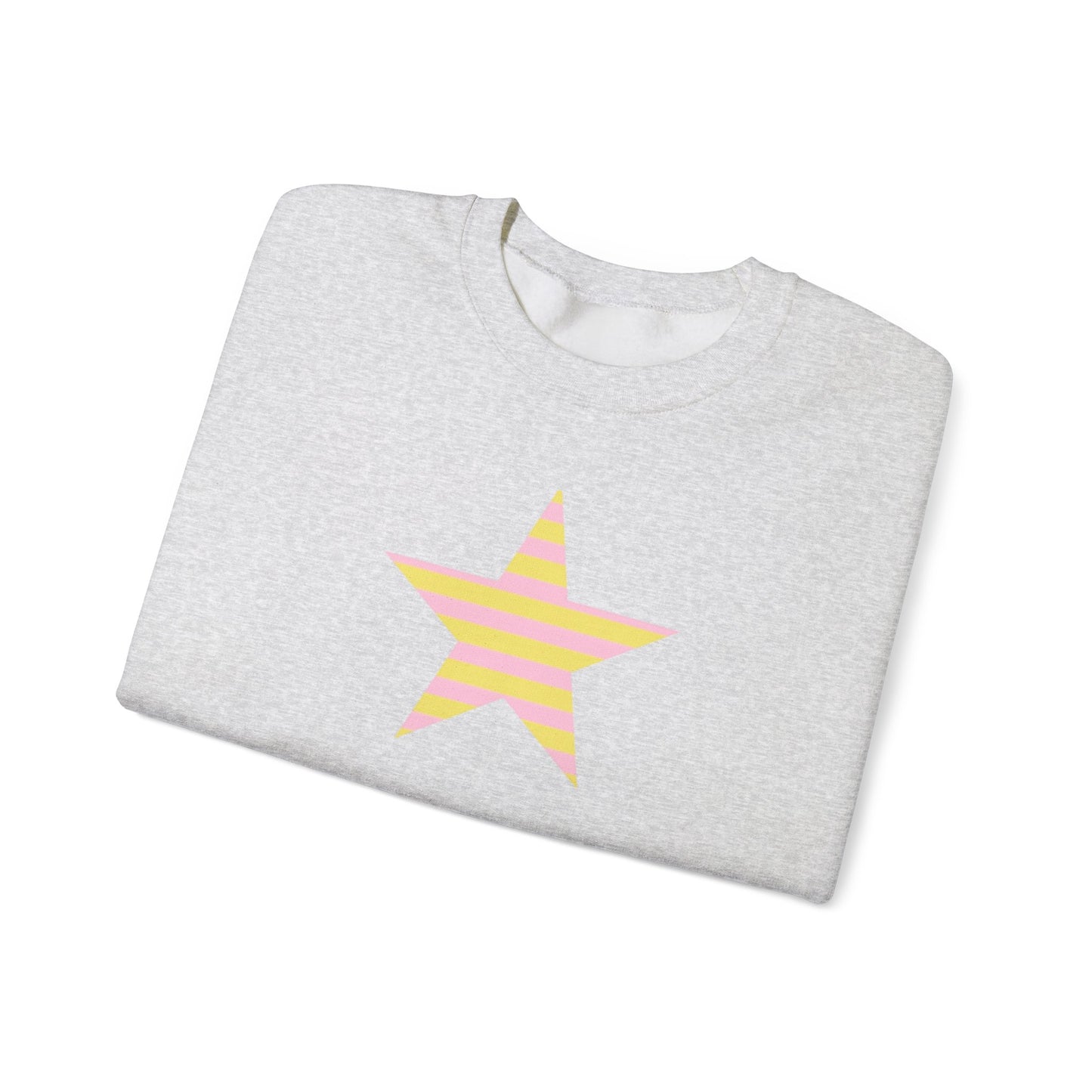 Star Stripe Crewneck — Pastel Pink & Yellow Graphic Sweatshirt