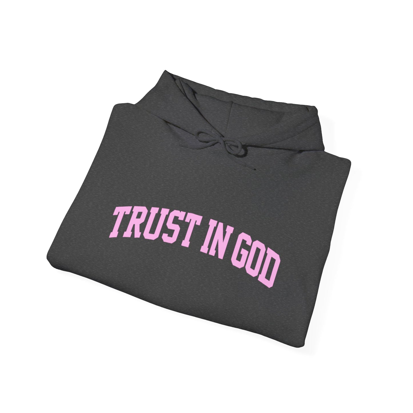 Trust In God Hoodie — White Pullover with Pink Faith Graphic