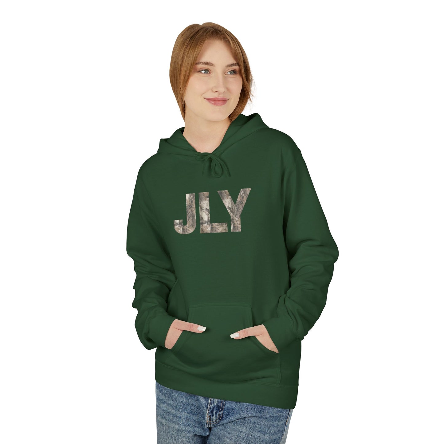 JLY Camouflage Fleece Hoodie, Cozy Unisex Hoodie, Seasonal Style, Gift for Him or Her, Casual Wear, Perfect for Fall