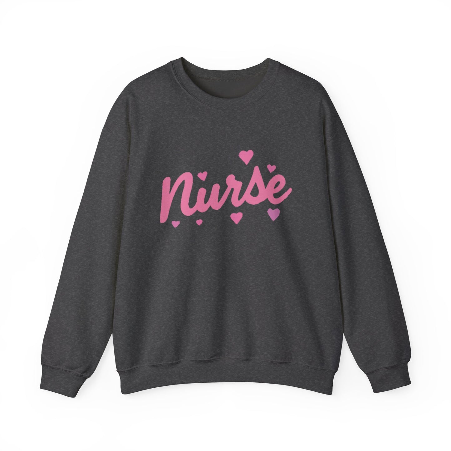 Nurse Crewneck Sweatshirt — Pink Script with Hearts, Cute Gift for Nurses