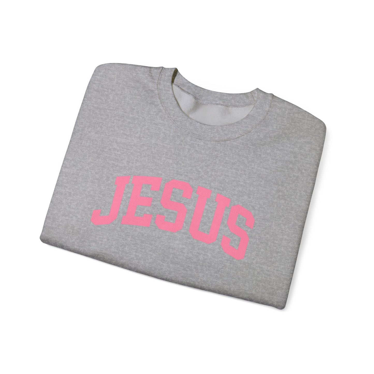 Jesus Crewneck Sweatshirt — Pink Collegiate Faith Graphic