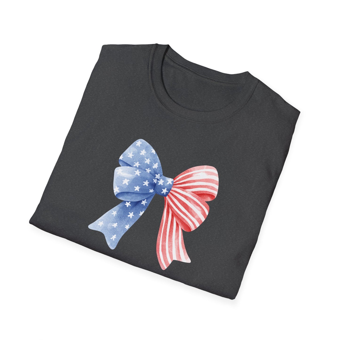 Patriotic USA Flag Bow T-Shirt — Red White Blue 4th of July Tee