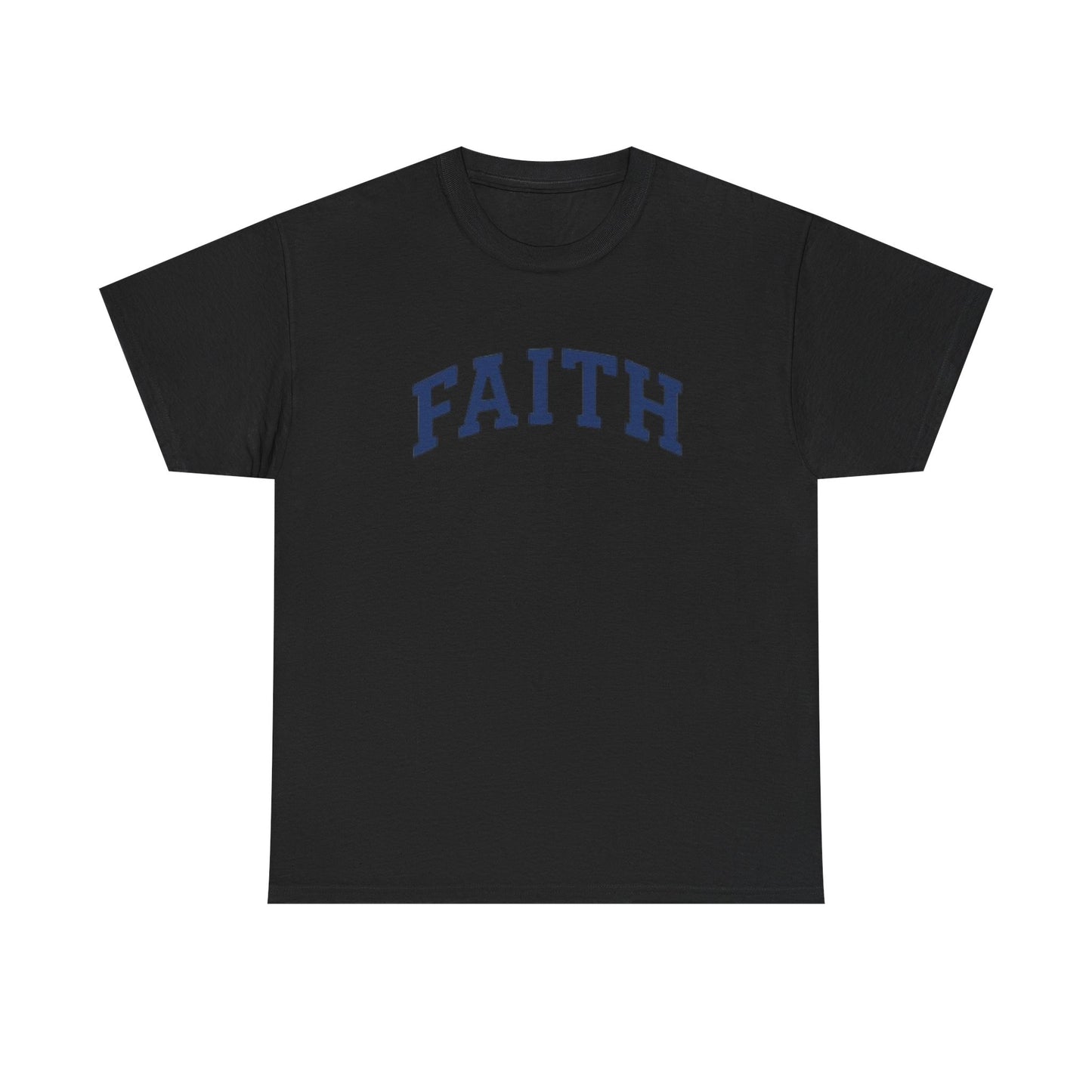Faith Graphic Tee — Simple Navy Arch Lettering Christian T‑Shirt