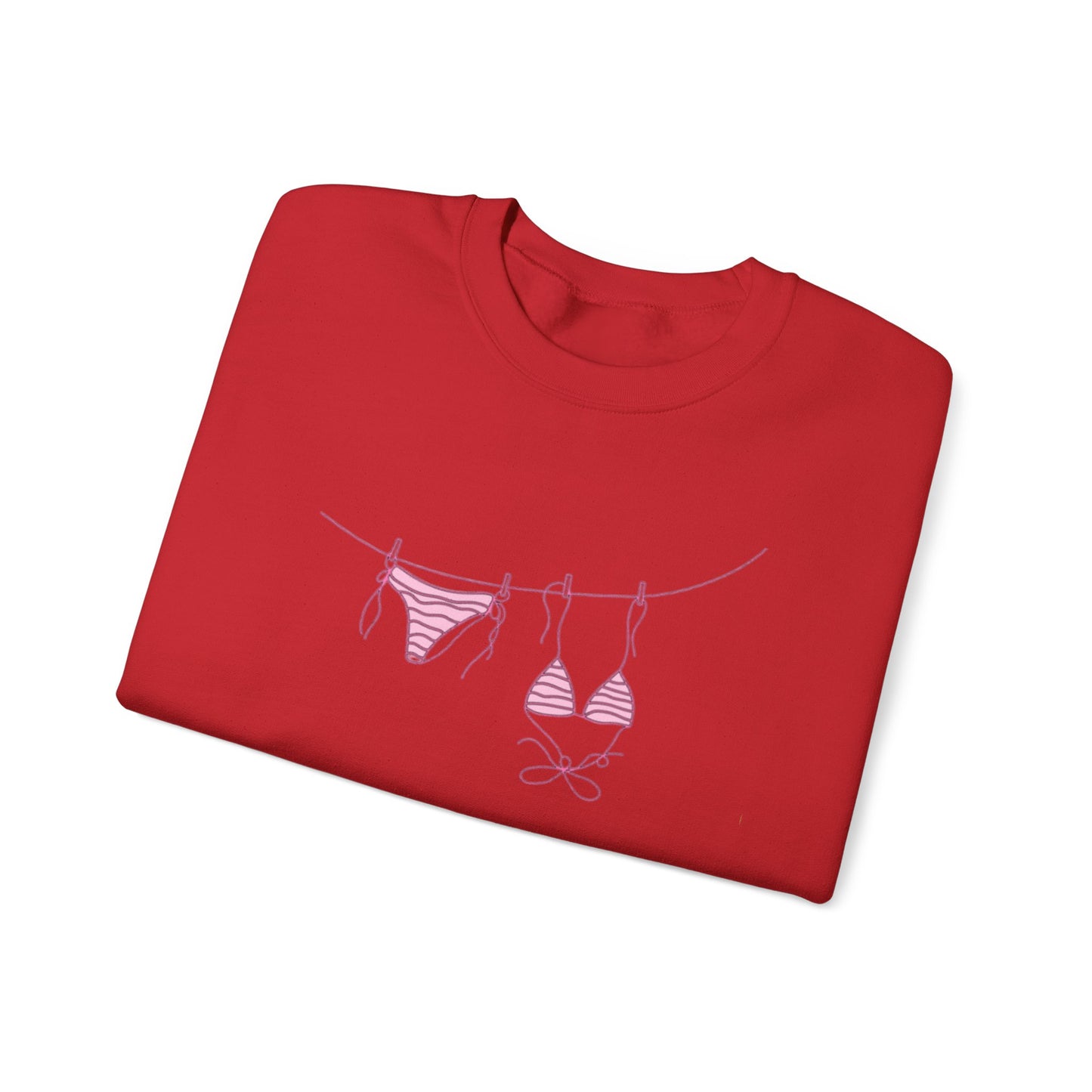 Bikini Line Graphic Crew Neck – Pink Swimsuit Clothesline Sweatshirt