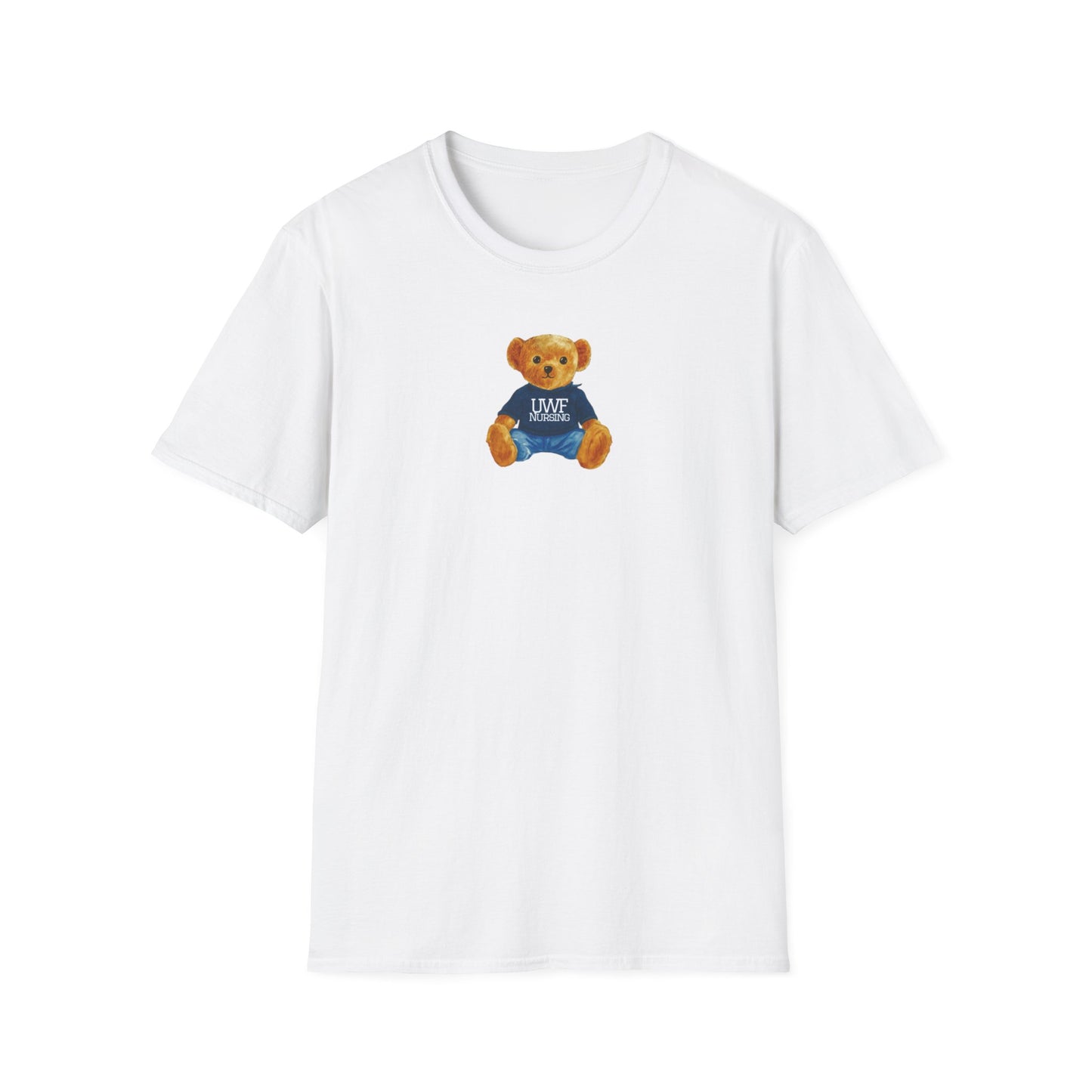 Teddy Bear Graphic T-Shirt — Cute Bear Wearing 'UWF NURSING' Sweater