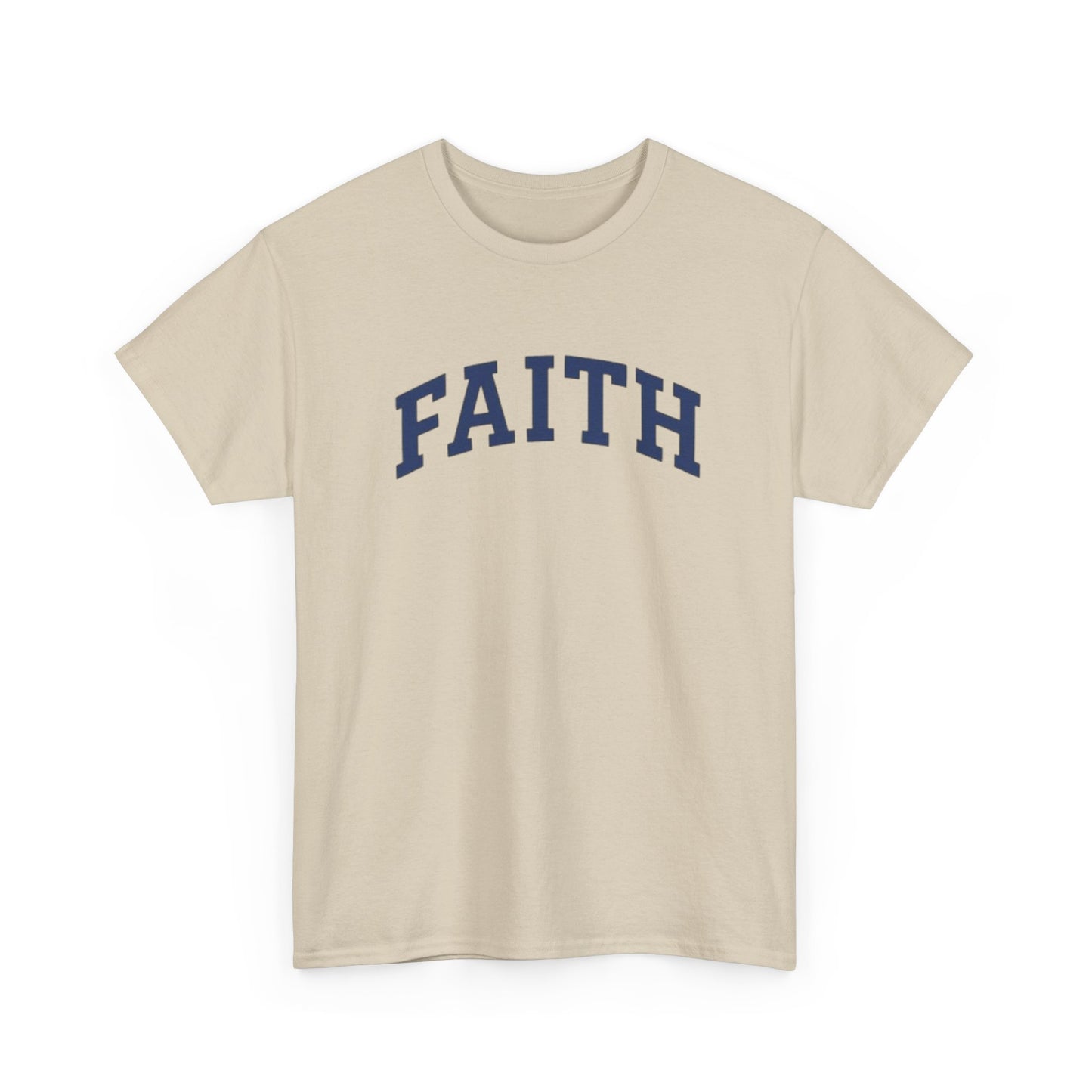 Faith Graphic Tee — Simple Navy Arch Lettering Christian T‑Shirt
