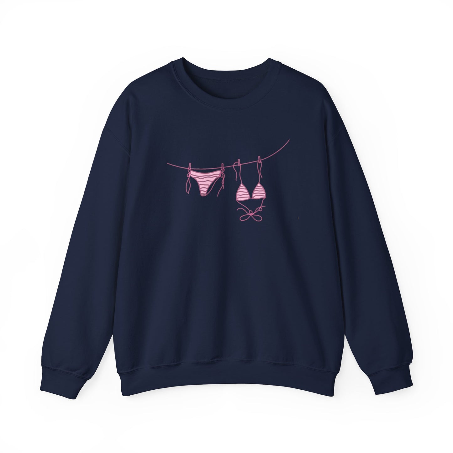 Bikini Line Graphic Crew Neck – Pink Swimsuit Clothesline Sweatshirt