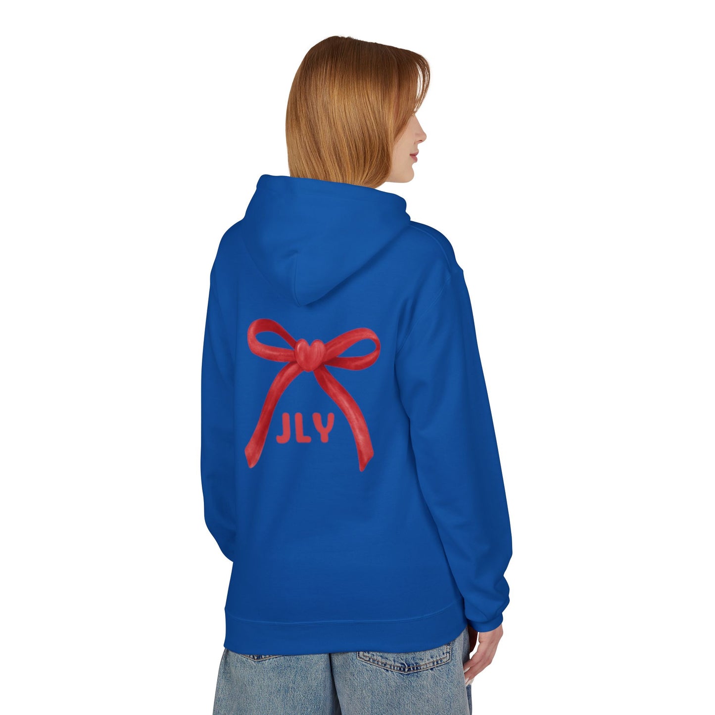 Chic Fleece Hoodie with JLY Bow Design - Perfect for Gift Giving, Cozy Casual Wear, Holiday Celebrations, Unisex Style, Everyday Comfort